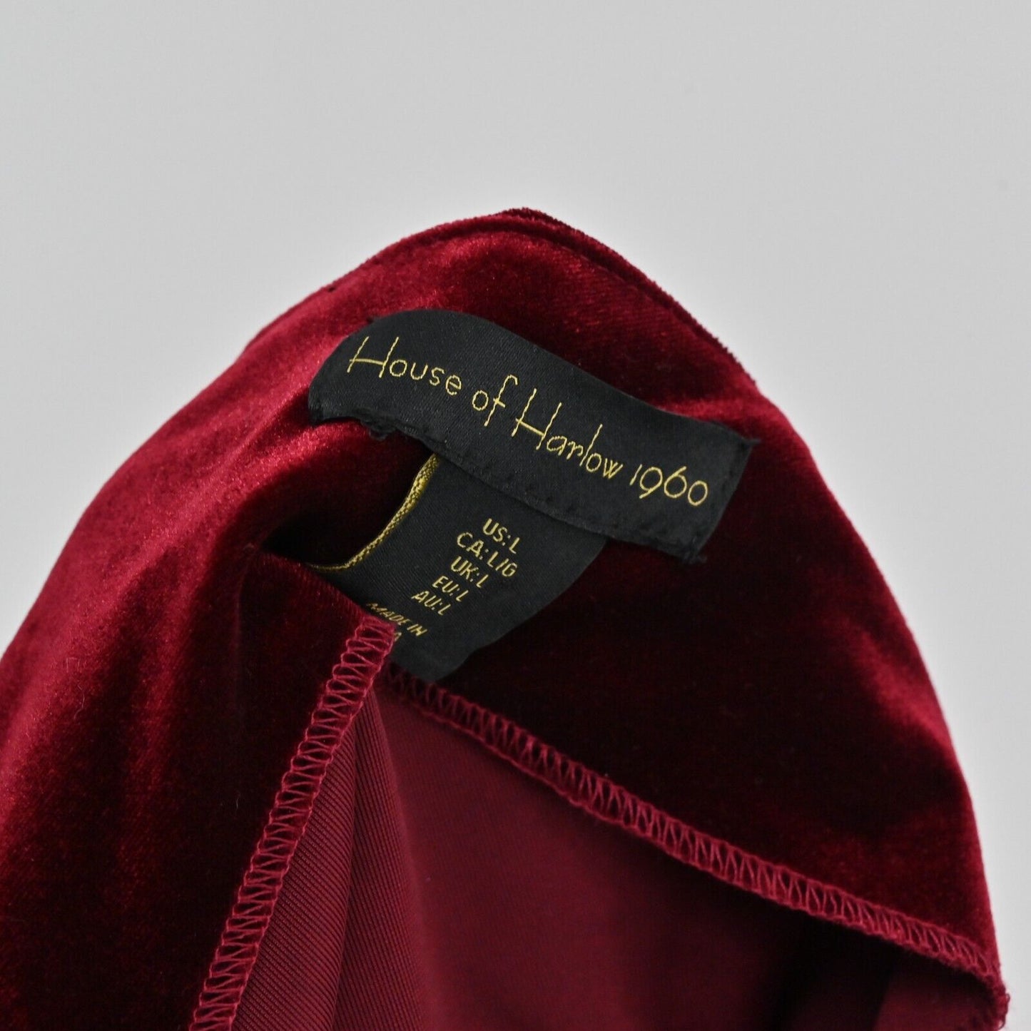 HOUSE of HARLOW Dress Womens Size L One Shoulder Velvet Ruched Side Garnet Red