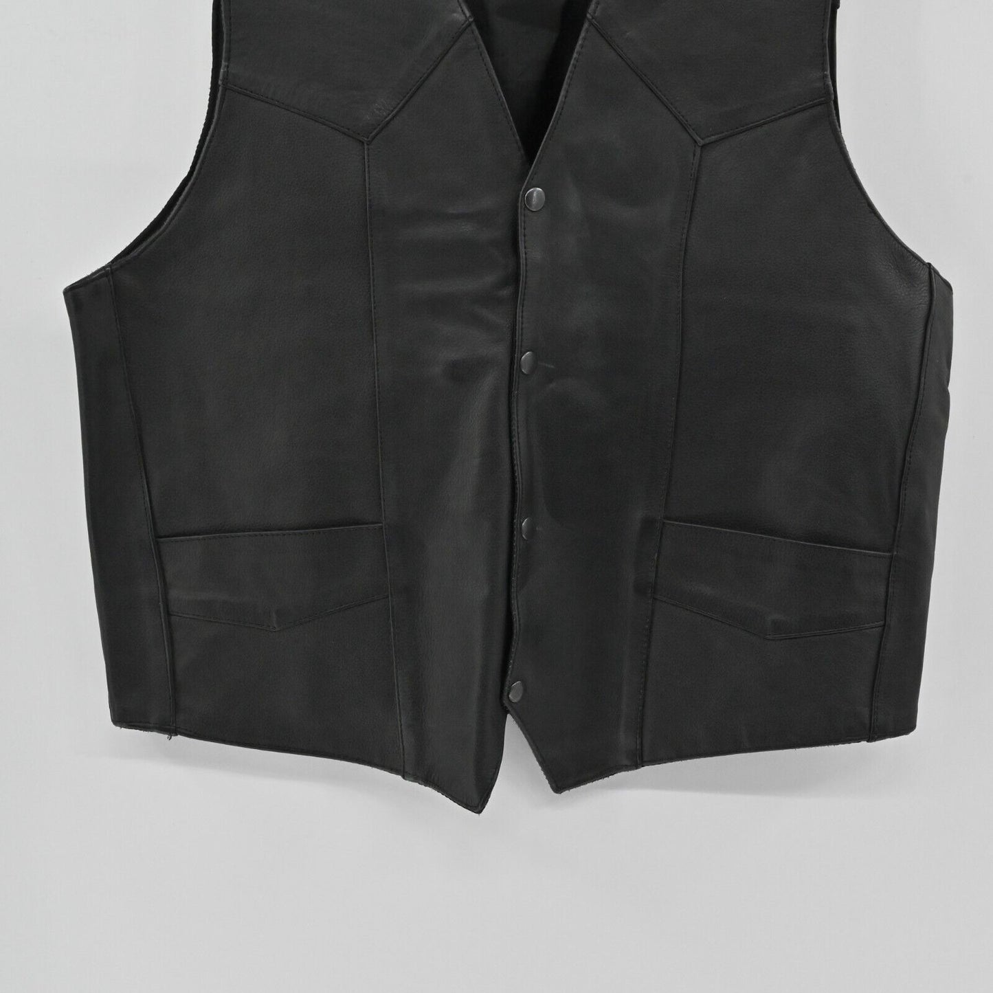 Vtg VANCE LEATHERS Vest Mens Size 46 Black Sleeveless Bike Motocycle Snap Front