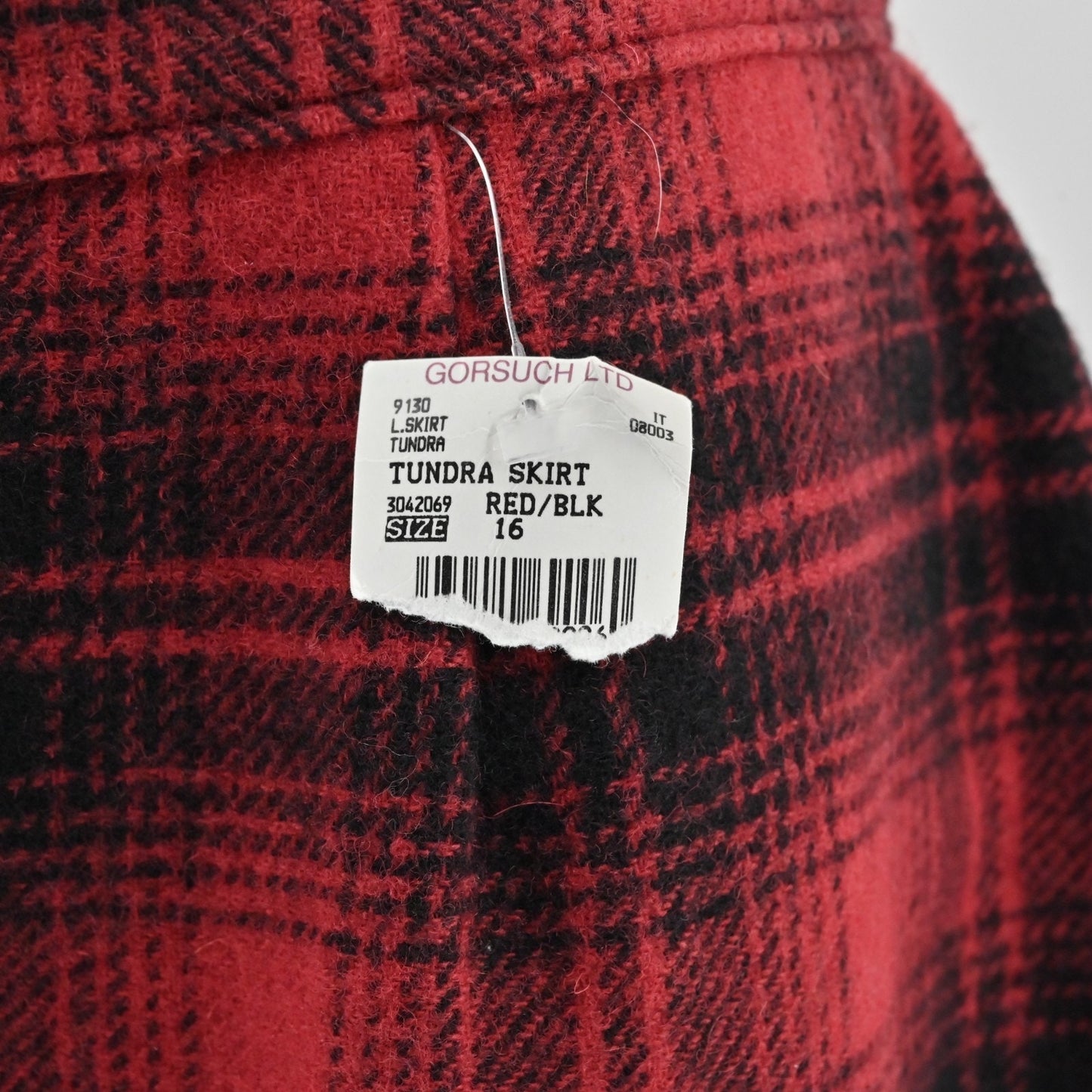 VTG Woolrich Womens Wool Plaid Skirt 16 Midi Red Black Fringe Deadstock Holiday