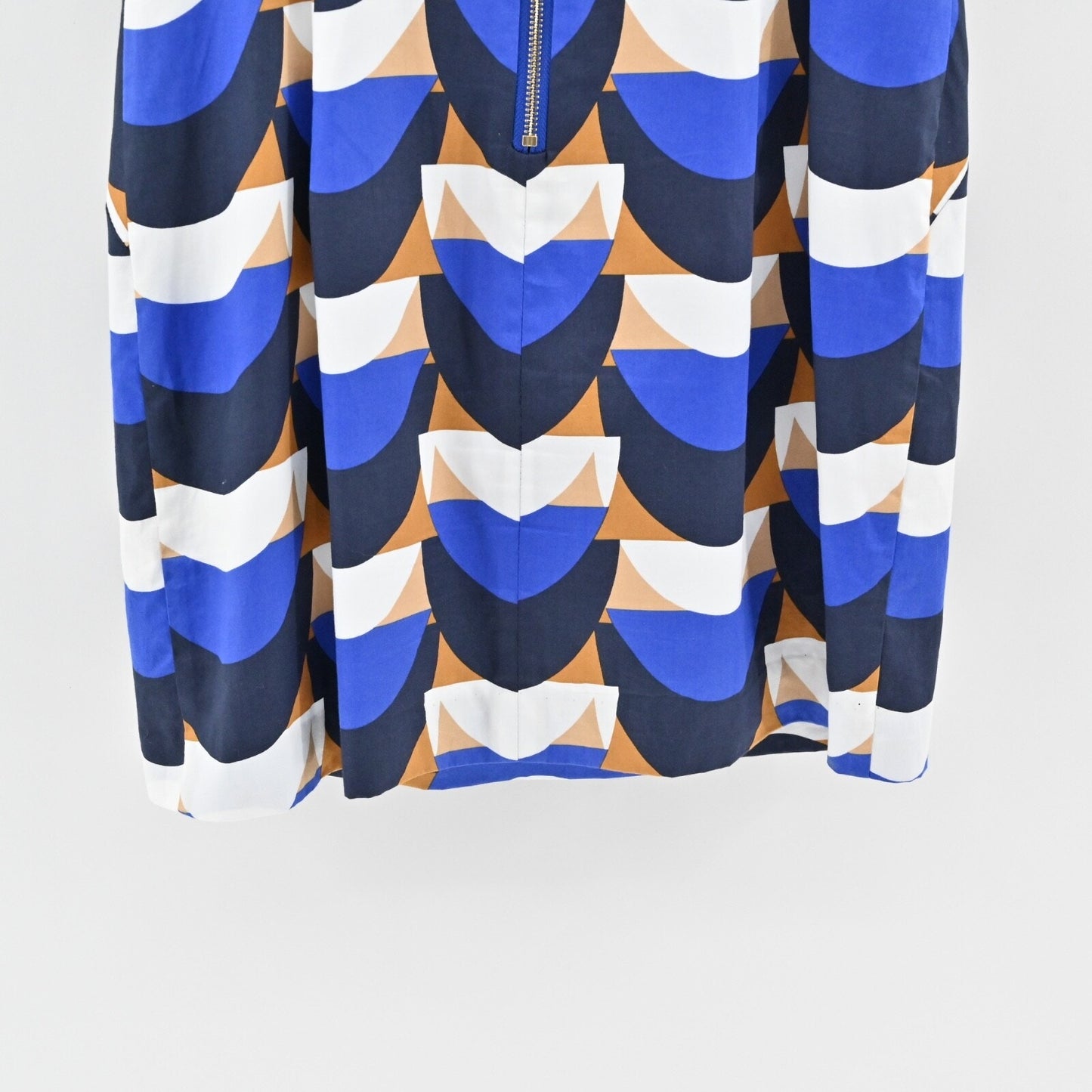 MILLY Mini Sheath Dress Size 10 Blue Geometric Print Cotton Boat Neck Retro USA