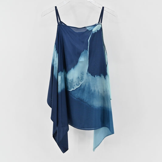 LAFAYETTE 148 Womens Silk Tie Dye Top Sz M Blue Cold Shoulder Dolman Sleeve NEW