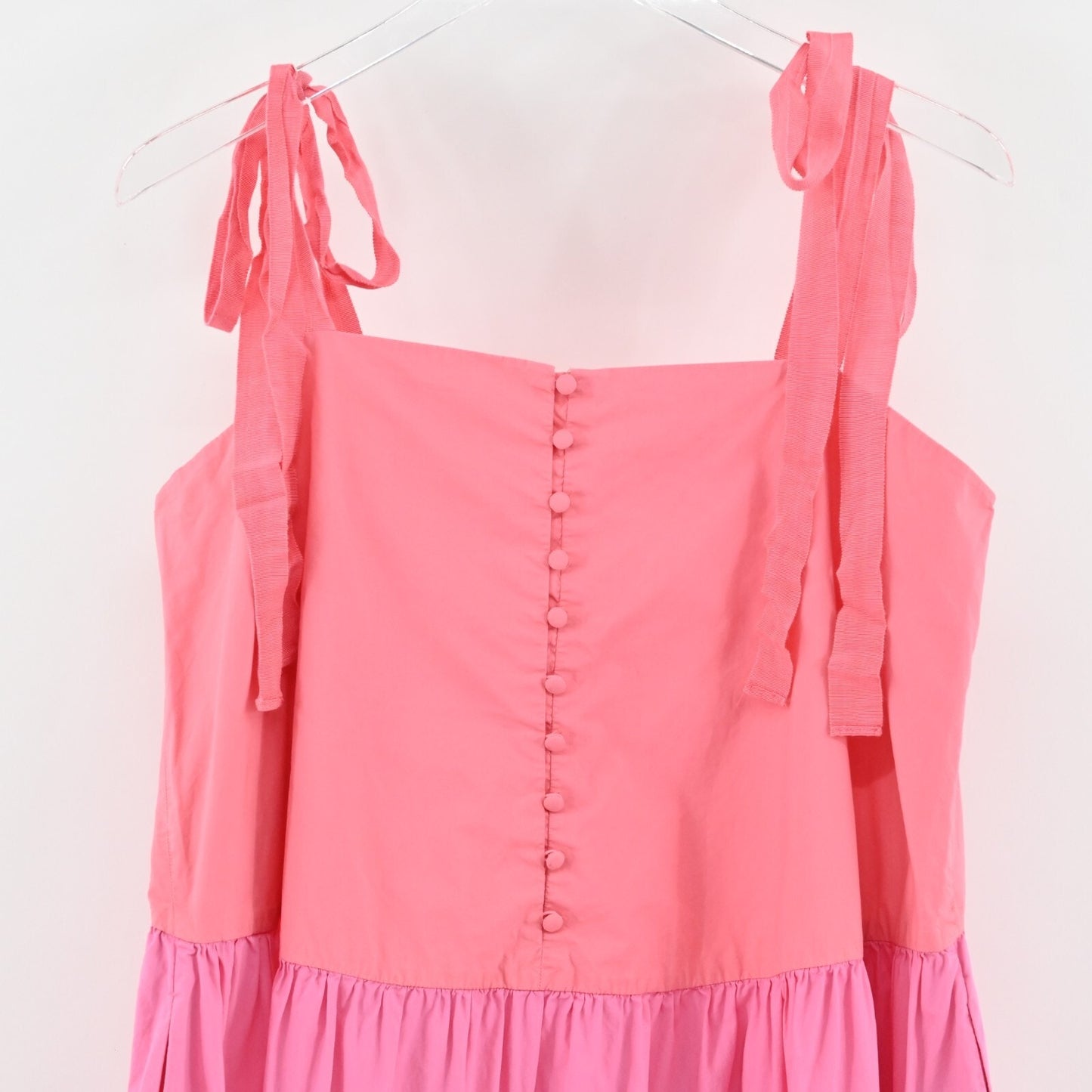 PETER SOM Pink Color Block Dress Size 10 Three Tier Sleeveless Tie Shoulder Midi