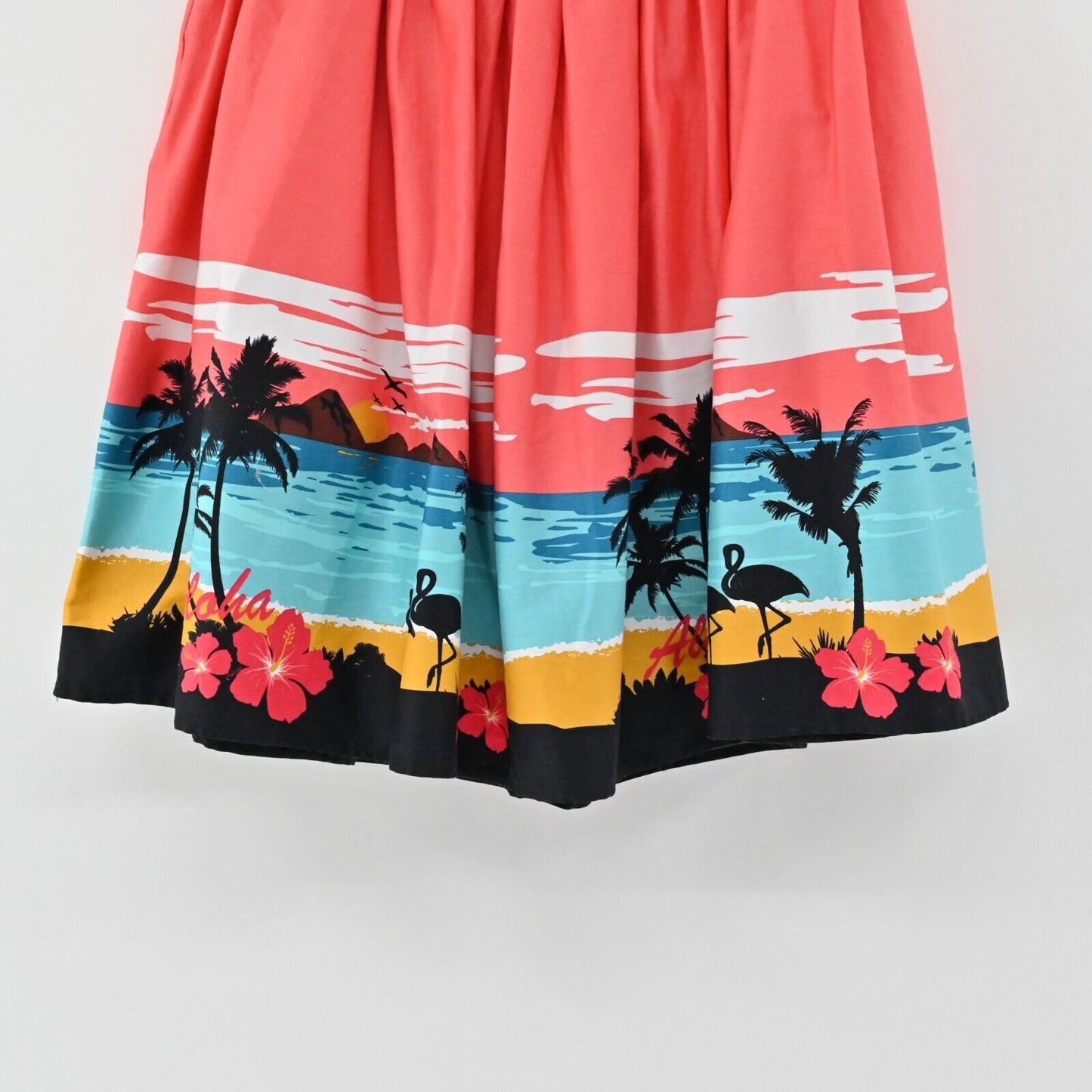 Collectif Skirt Sz M MARILU Tropical Island ALOHA Palm Flamingo SWING Rockabilly