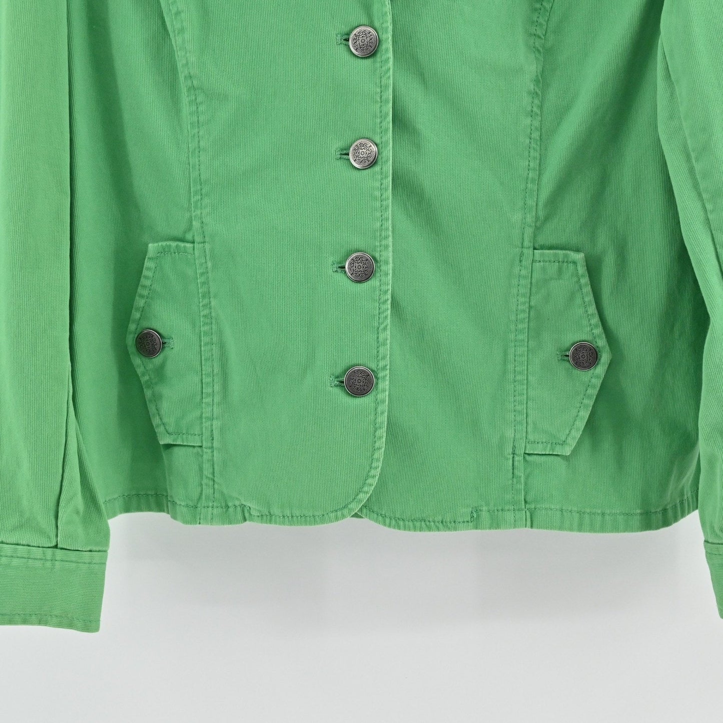 Vtg Chicos Womens Green Corduroy Jacket Size L Cotton Button Eclectic Bold Retro