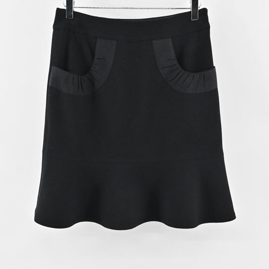 ETCETERA Skirt Size 4 Classic Solid Black Wool Flared Flounce Lined Front Pocket