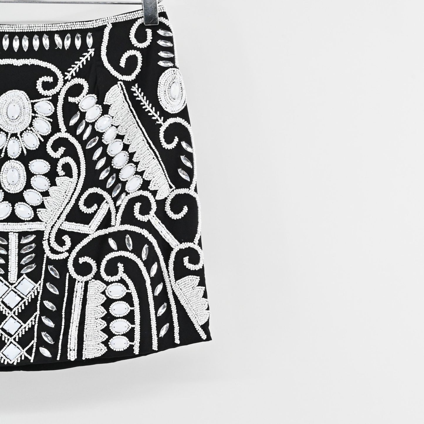 Alexis Womens Beaded Mini Skirt Size S Black White Rhinestone Embellished Luxe