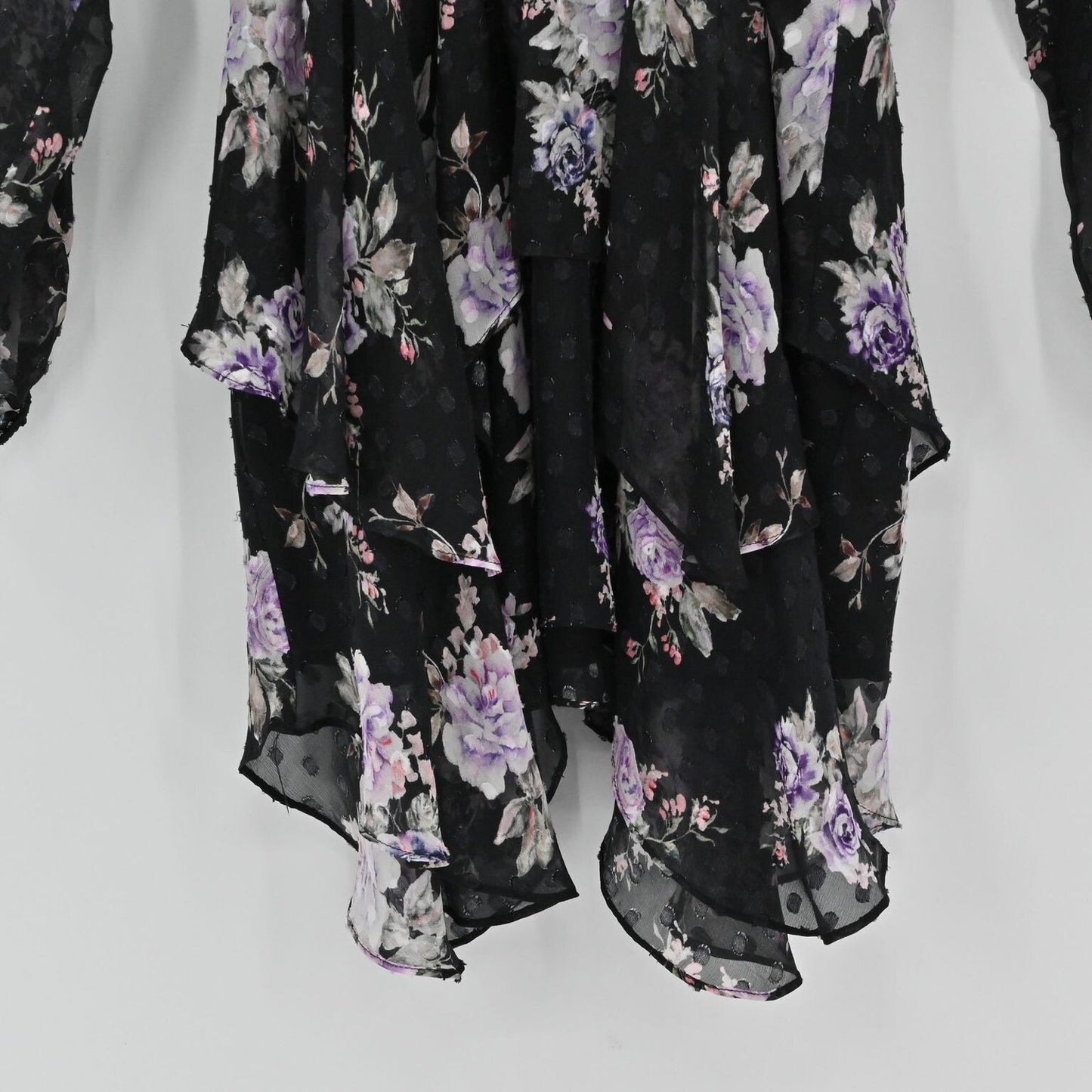 LOVE SHACK FANCY Womens Kaia Silk Dress Size S Black Floral Asymmetrical Chiffon