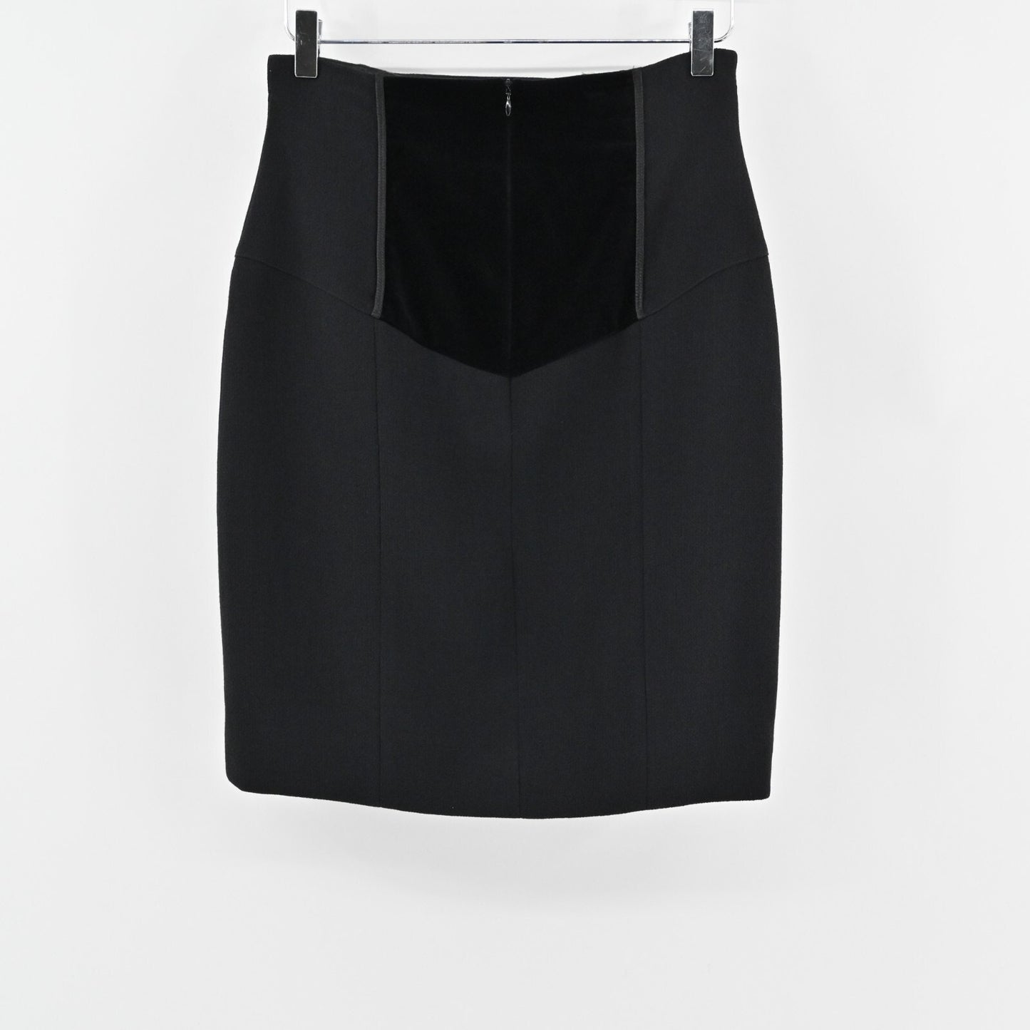 Vtg ESCADA Skirt Sz 38 Solid Black Wool Velvet Sailor Button Pencil Quiet Luxury