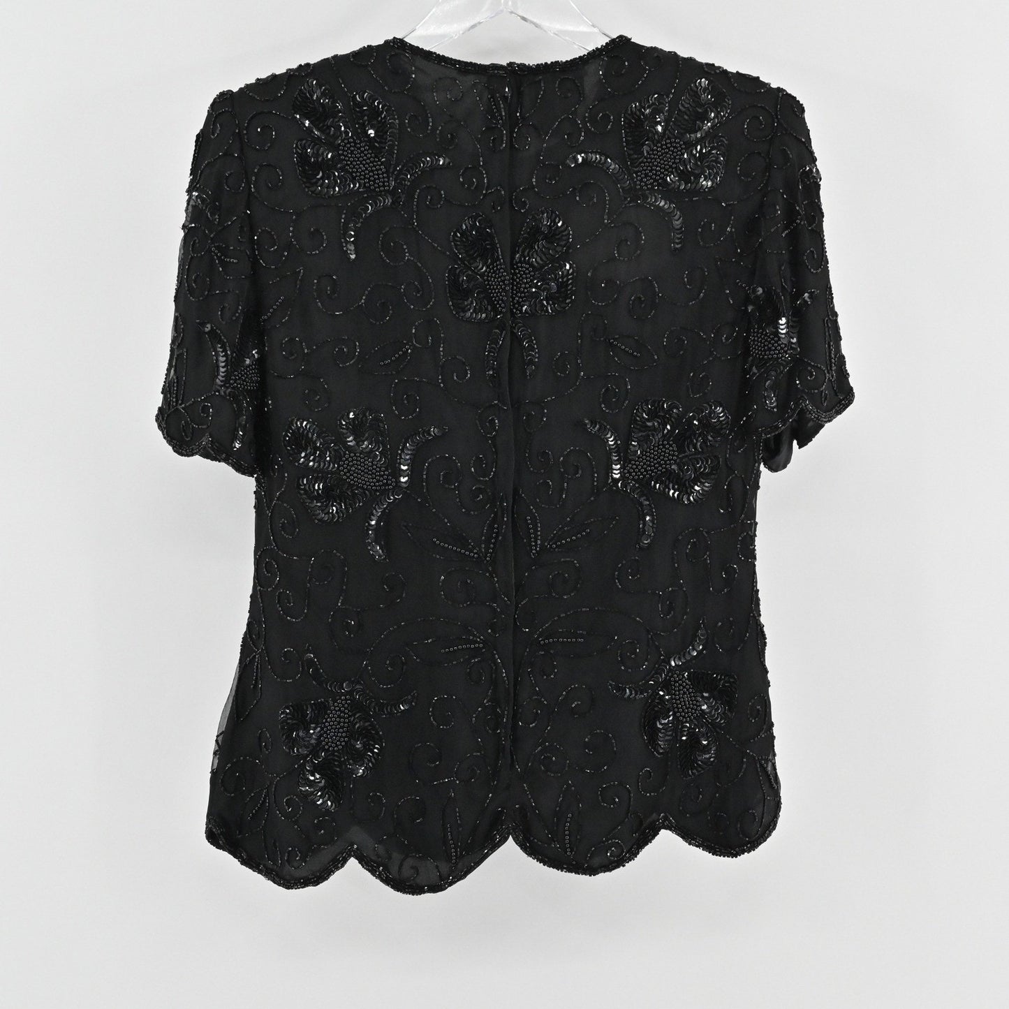 Vtg Stenay Silk Beaded Top Size S Black Sequin Whimsigoth Retro Glam Luxe Blouse