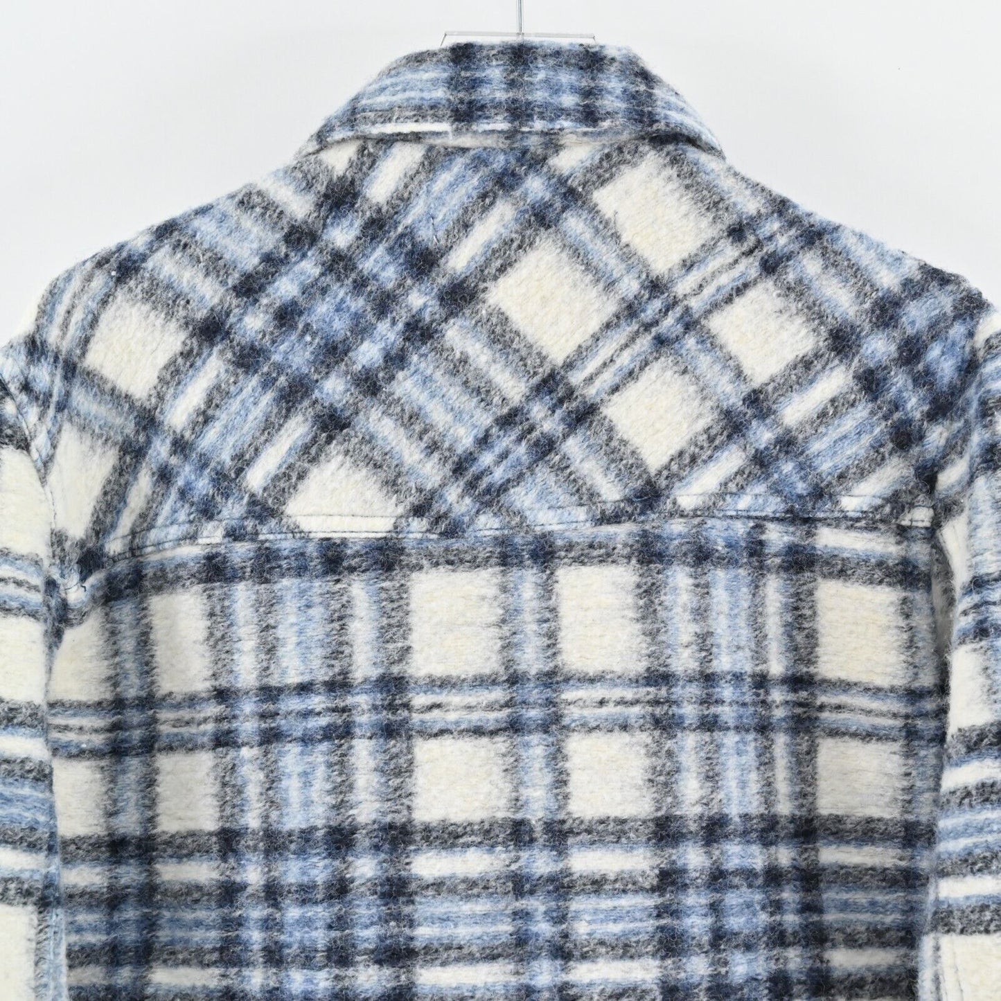 ZARA Jacket Womens Size XS Cropped Blue Plaid Button Front Shacket Wool Blend
