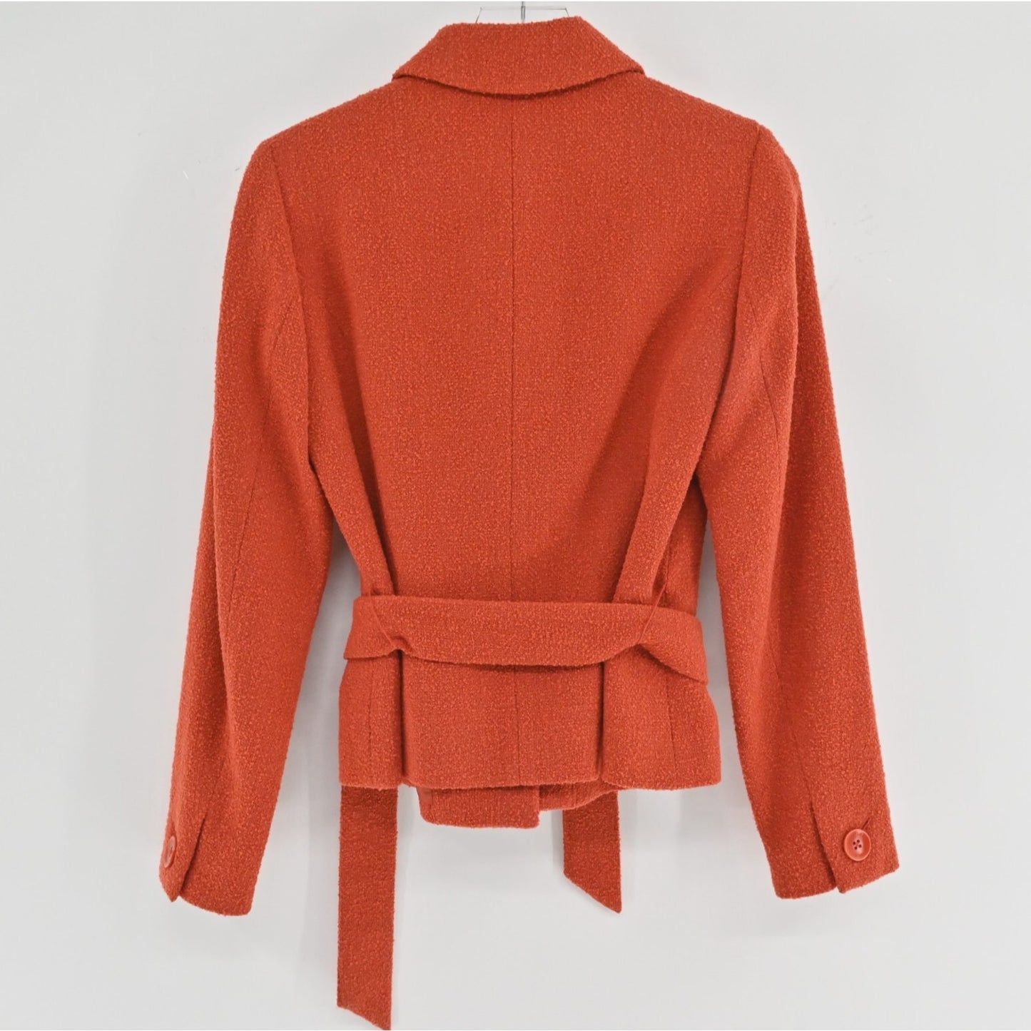 JONES NY Womens Wool Tweed Jacket Size 4 Red Orange Belted Button Retro Collared