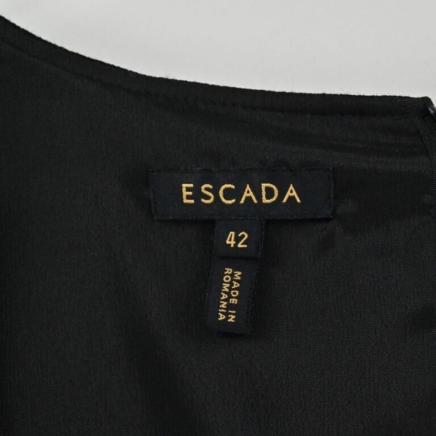 Vtg ESCADA Dress Womens Size 12 Black Virgin Wool Square Neck Ruched Twee Retro