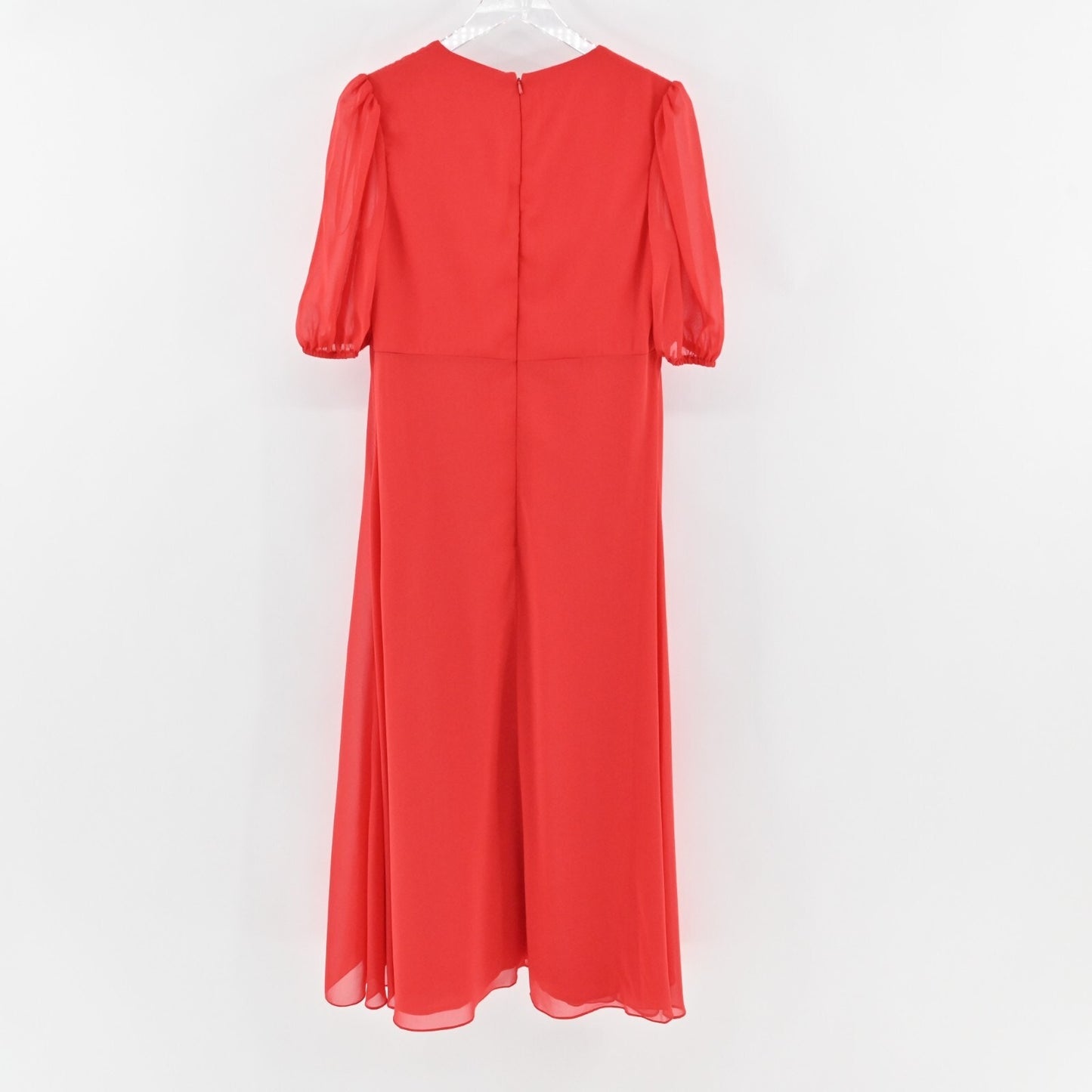 MAC DUGGAL Dress Sz 10 Ieena Chili Red Chiffon VNeck Bow Detail Flowy Midi 55627