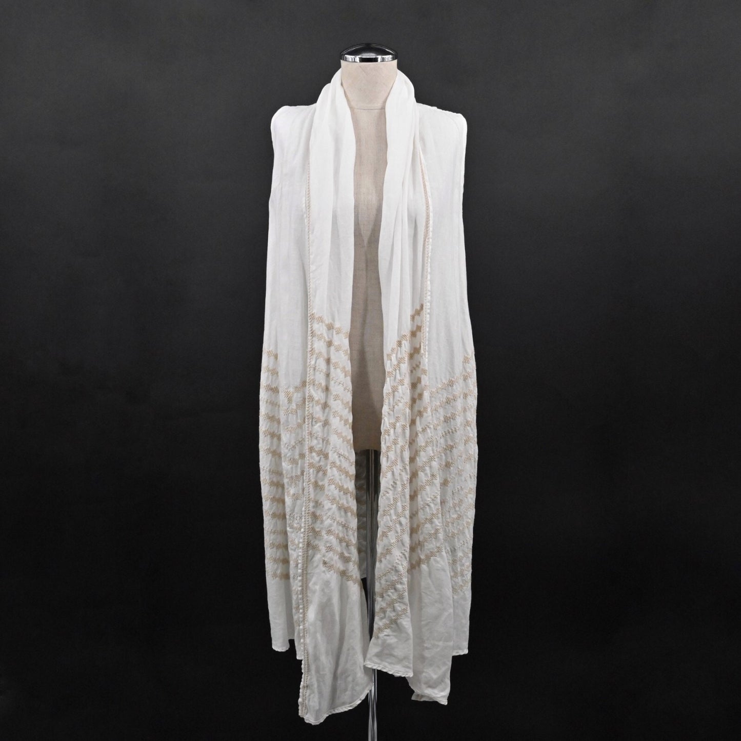 JOHNNY WAS Duster Womens Size OS Longline Embroidered Tie Waist Sleeveless Boho