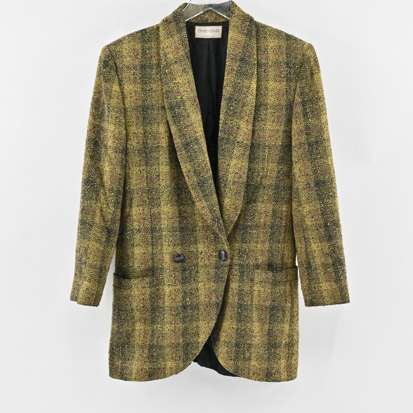 Vtg Blazer Womens Sz 6 Wool Tweed Plaid Double Breasted Long Line Jacket Capsule