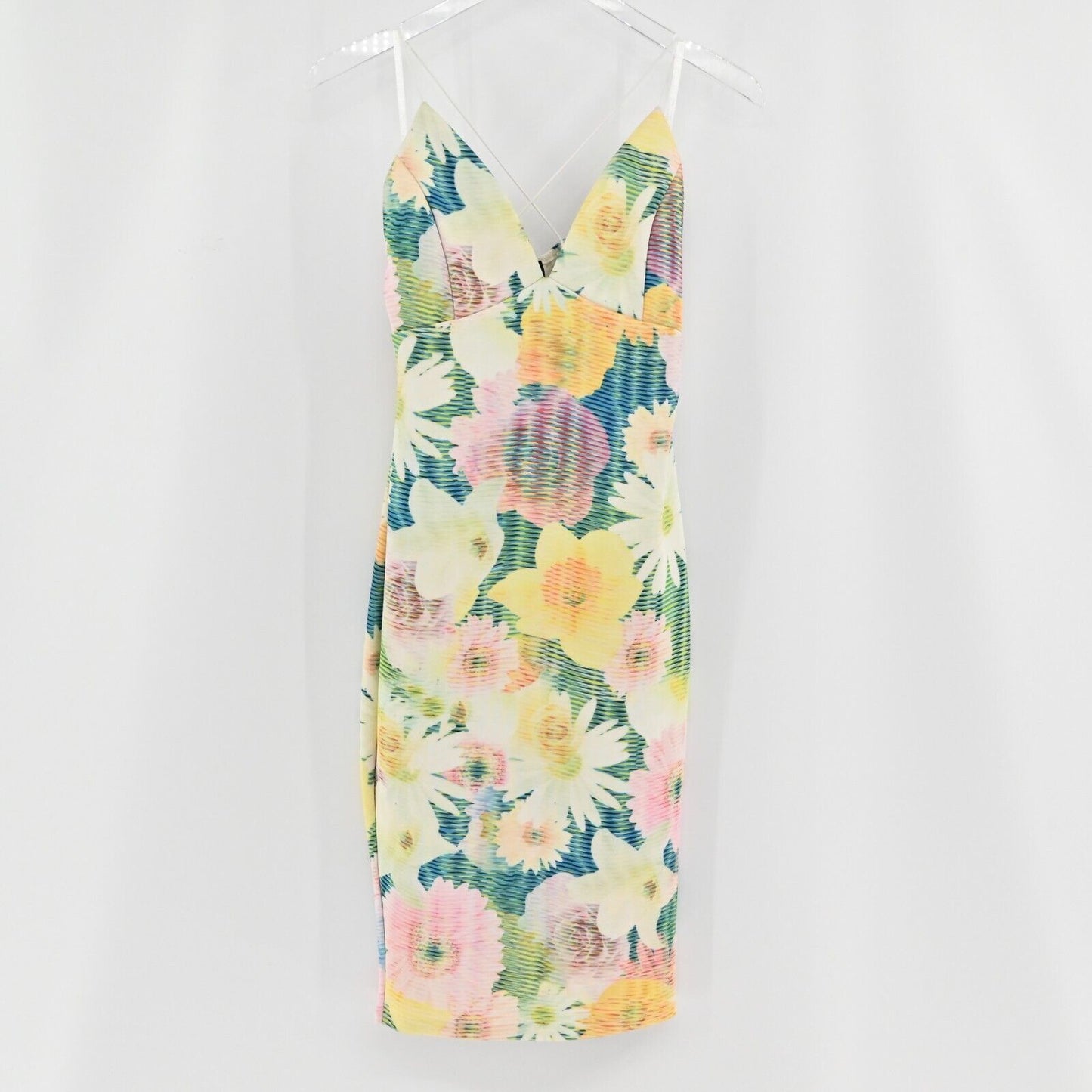 AX PARIS Dress Womens Sz 10 Cami String Pastel Digital Floral Print Midi Bodycon