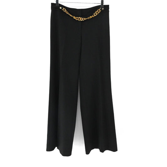 Vtg CACHE Pants Womens Size 6 Black Gold Chain Waist Mid Rise Wide Leg USA 00s