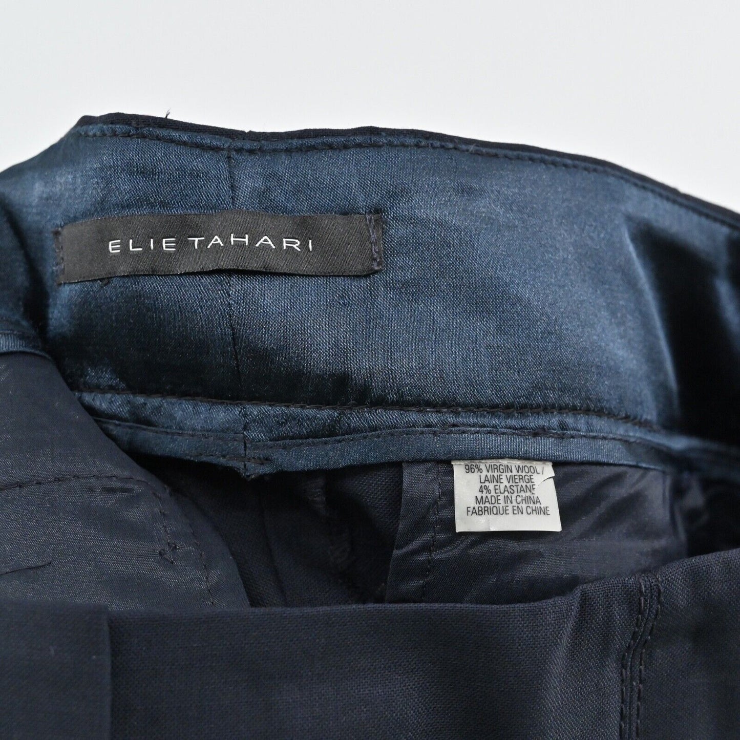 ELIE TAHARI Pants Womens Sz 6 Navy Blue Wool Blend Low Rise Straight Leg Trouser