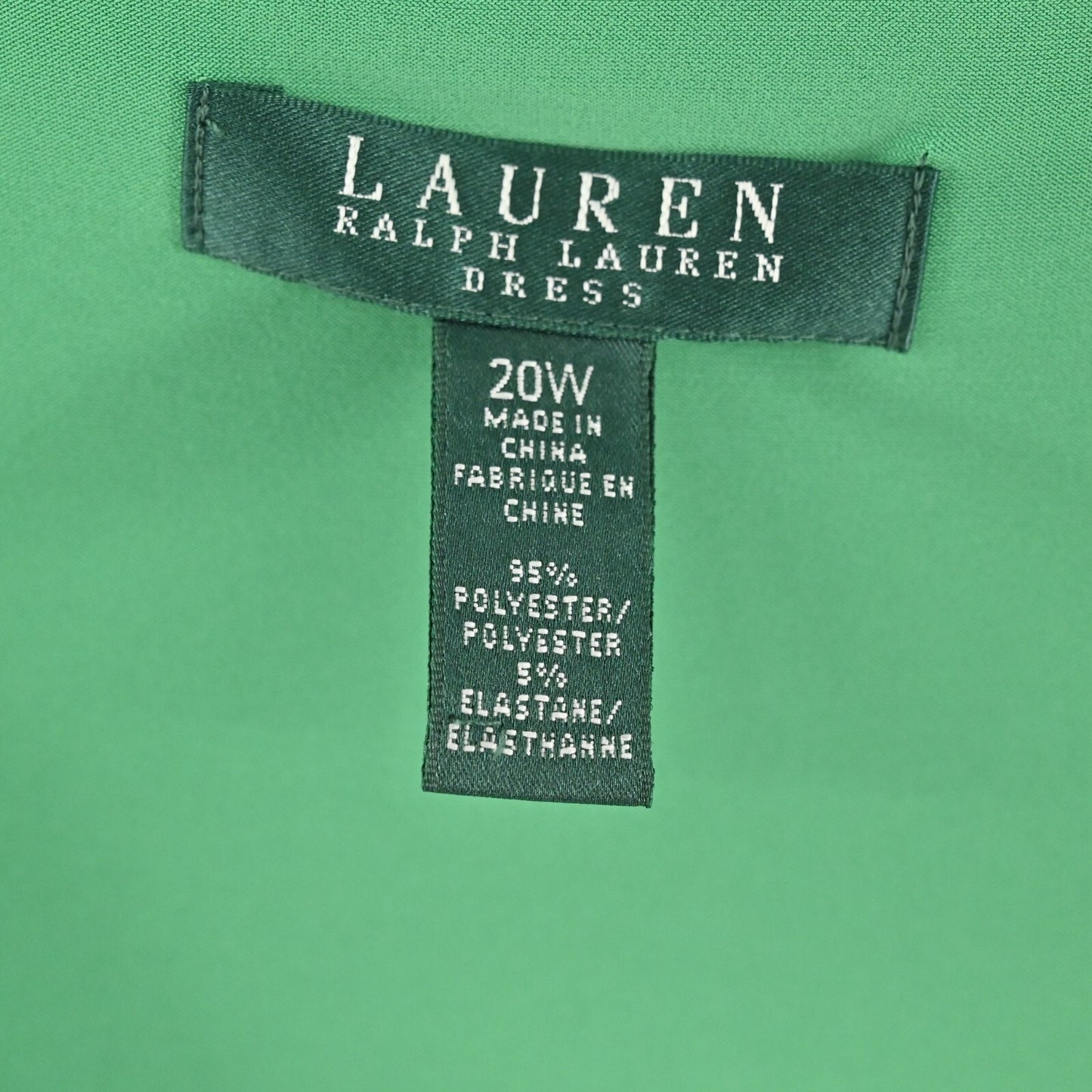 LAUREN RALPH LAUREN Dress Size 20W Solid Green VNeck Ruched Jersey Stretch LRL