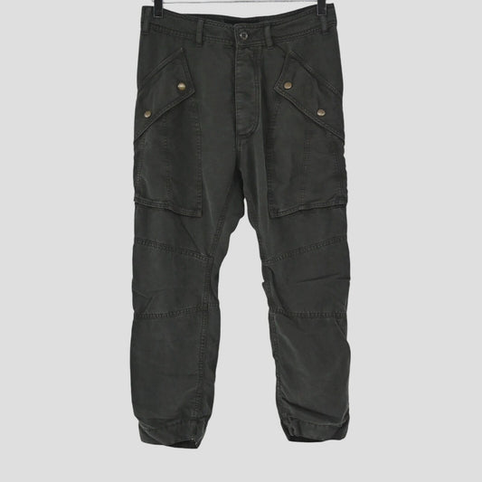 THE KOOPLES Jeans Womens Sz M Dark Olive Slim-Leg Cropped Utility Pants Pockets