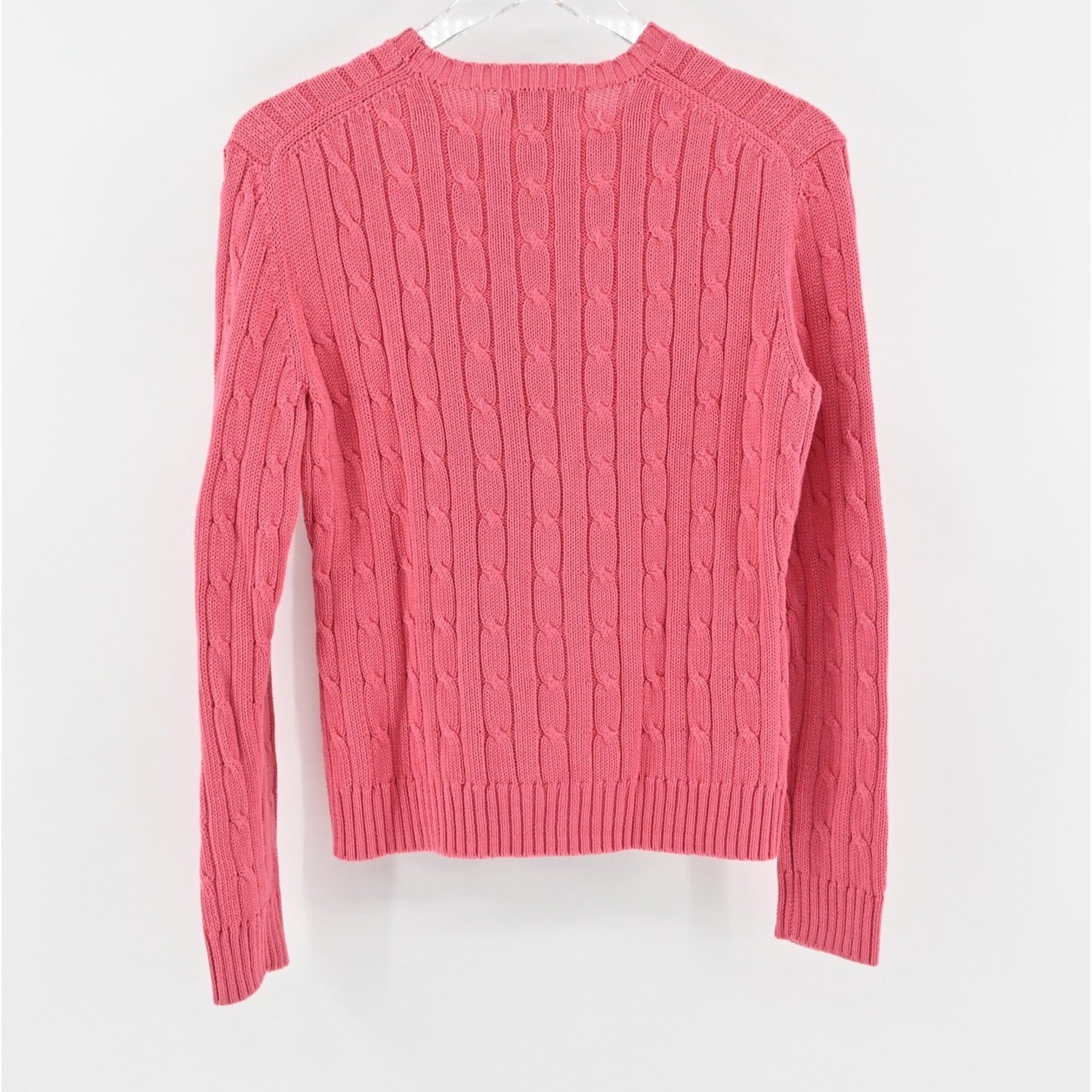 Brooks Brothers Womens Sweater Size M Pink Cable Knit Crewneck Pullover Classic