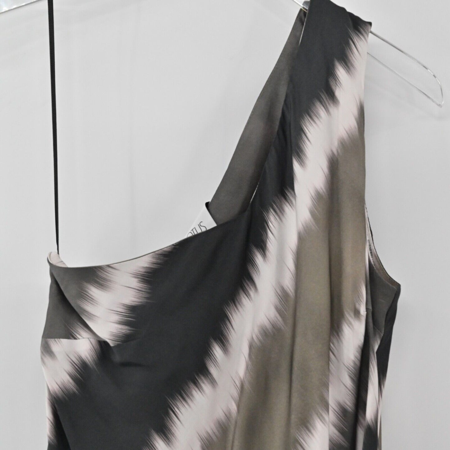 LOTUS EATERS Dress Womens Sz M Brown Gray Tie Dye Stripe One Shoulder Midi Boho