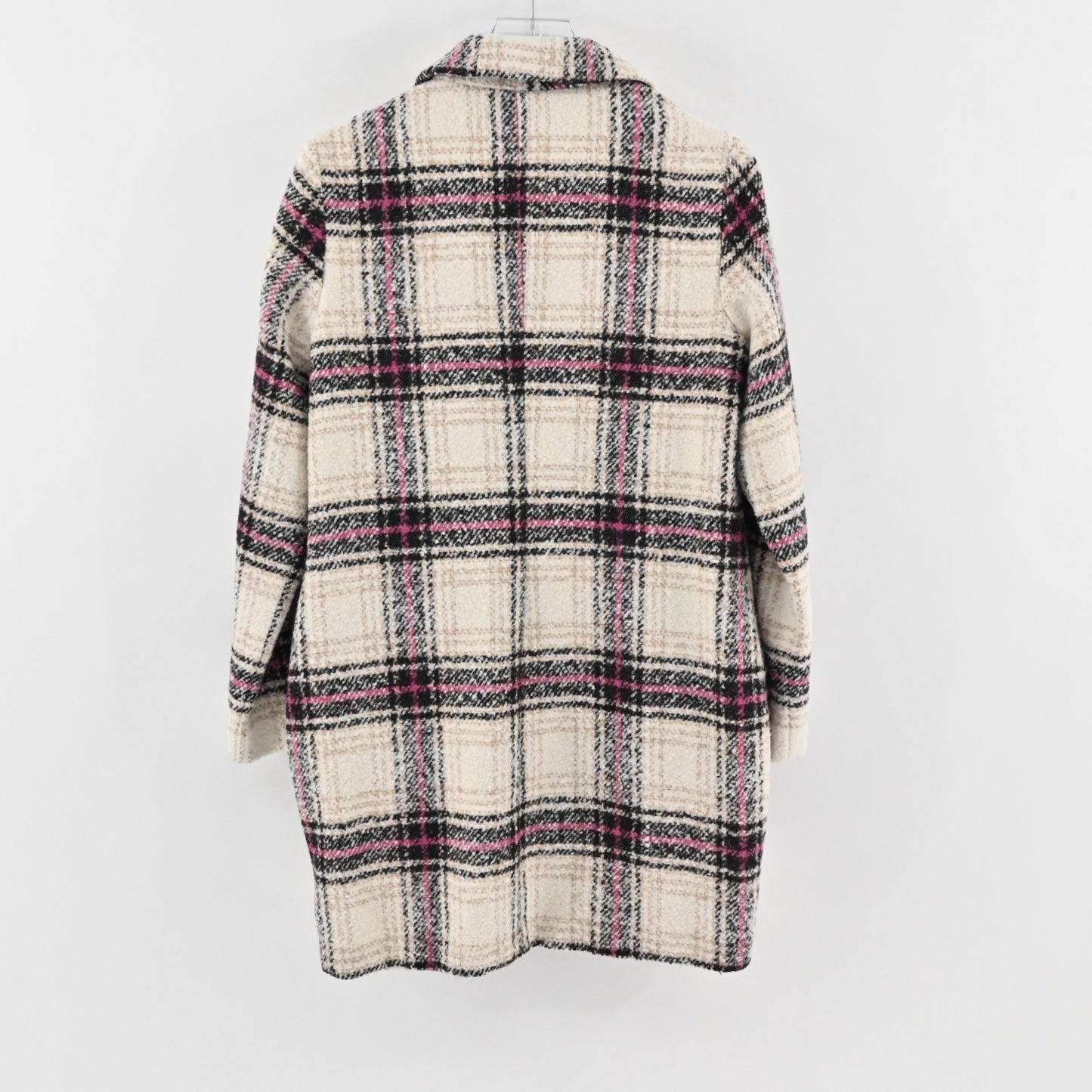 Anthropologie Womens Plaid Jacket Size M Wool Blend Pink Beige Coat Elevenses
