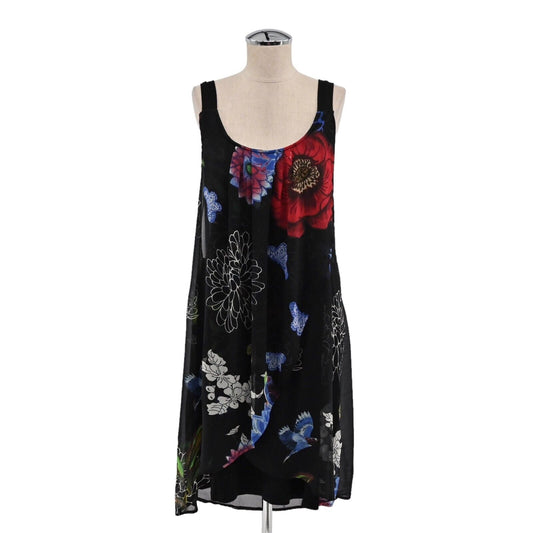 DESIGUAL Dress Womens Sz 42 Black Floral Pleated Chiffon Soleado Shift Tank Y2K