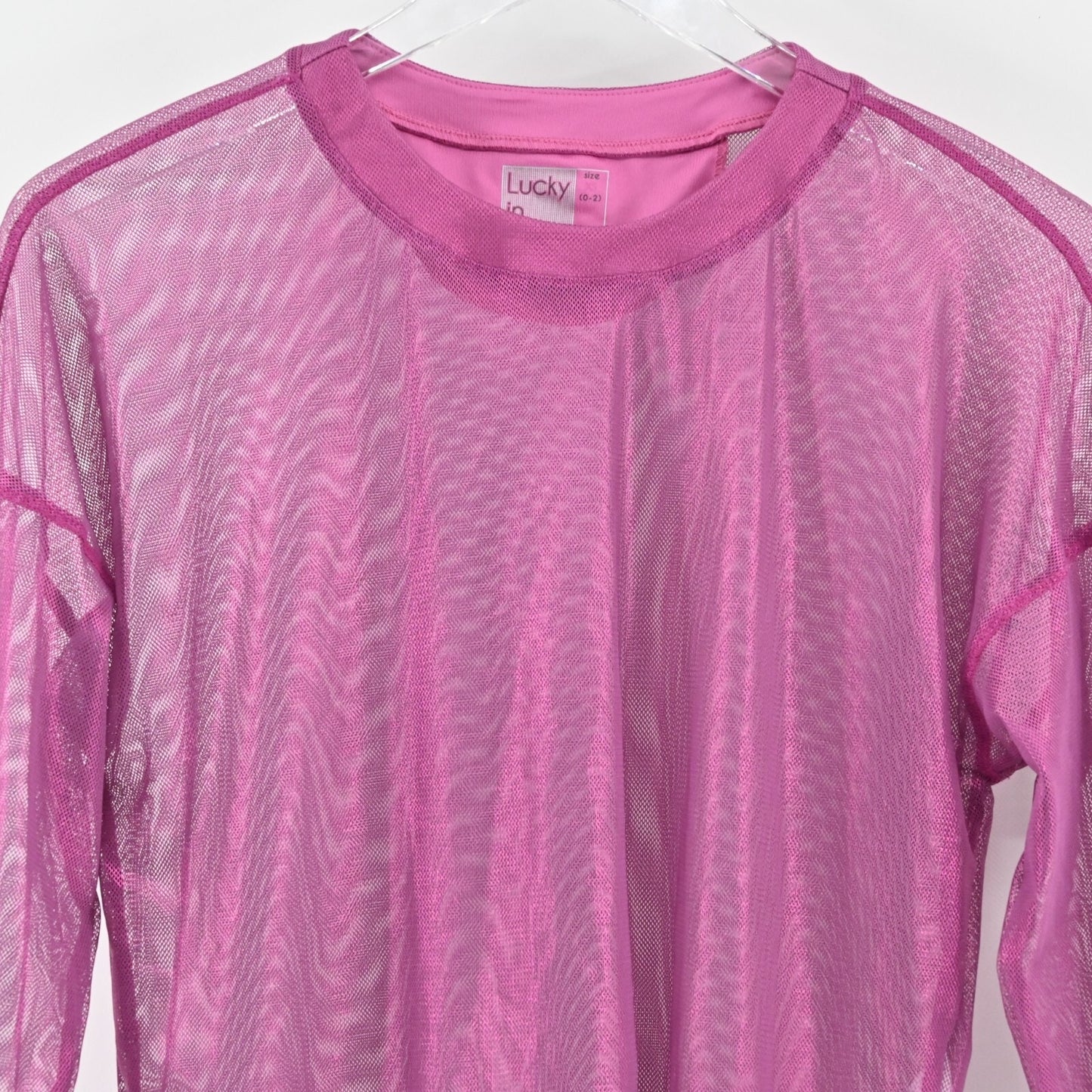 LUCKY IN LOVE Womens Goddess Mesh Top Size XS Passion Pink Sheer Layering Shirt