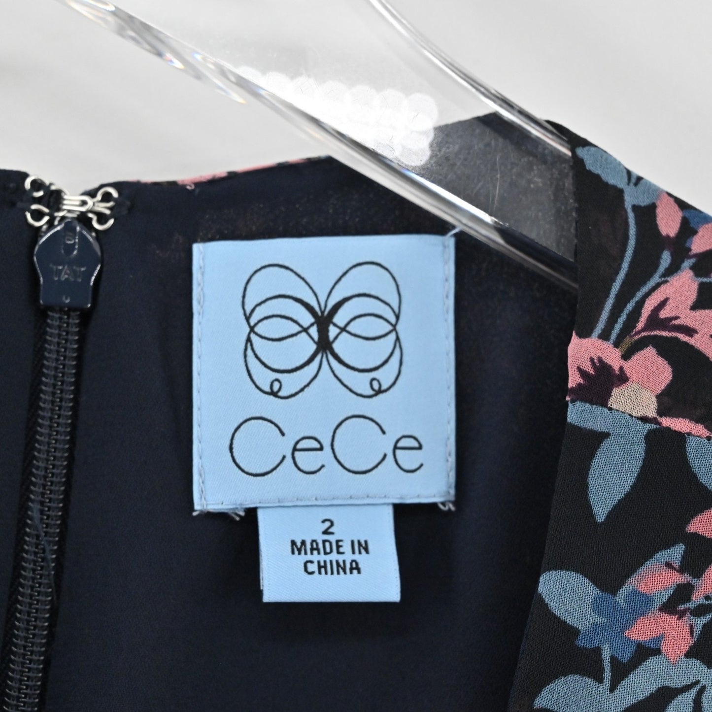 CeCe Tiered Midi Dress Size 2 Black Asymmetric Floral Print Ruched Short Sleeve