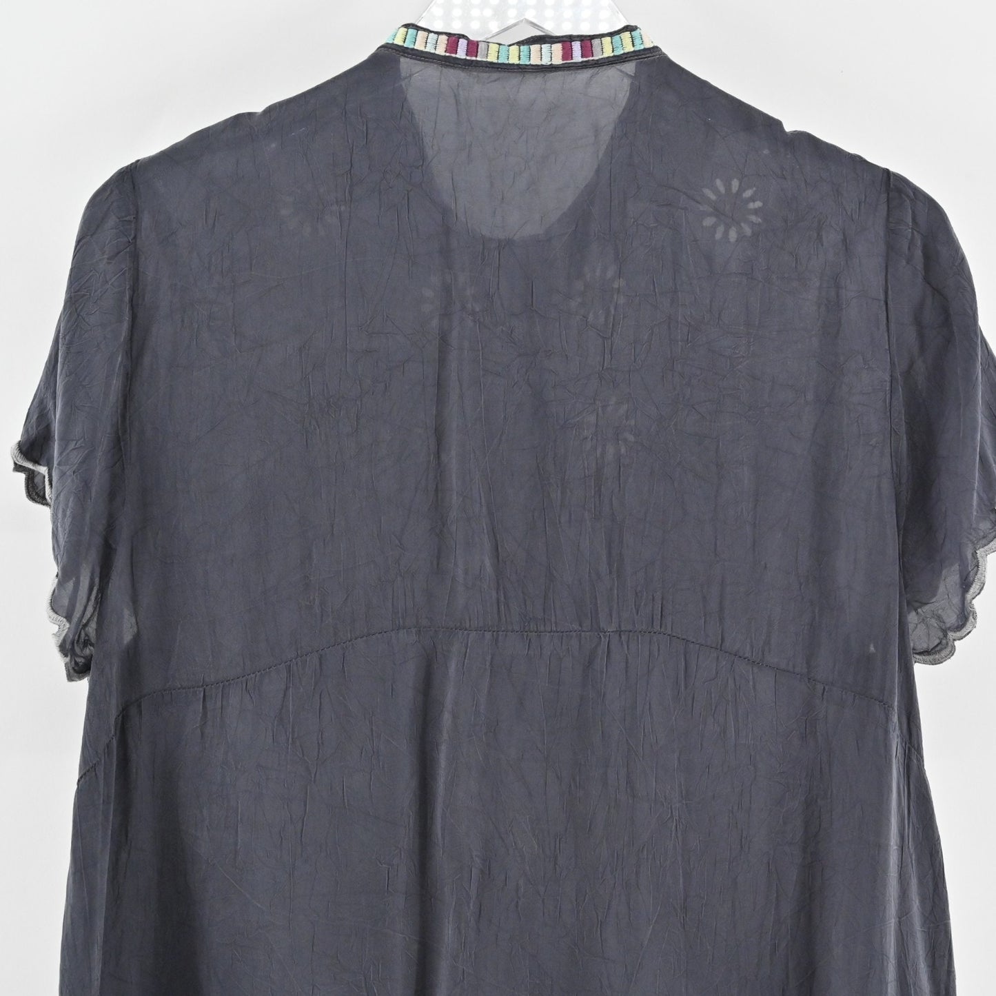 JOHNNY WAS Womens Livana Top Size M Embroidered Floral Gray Tunic Boho Blouse