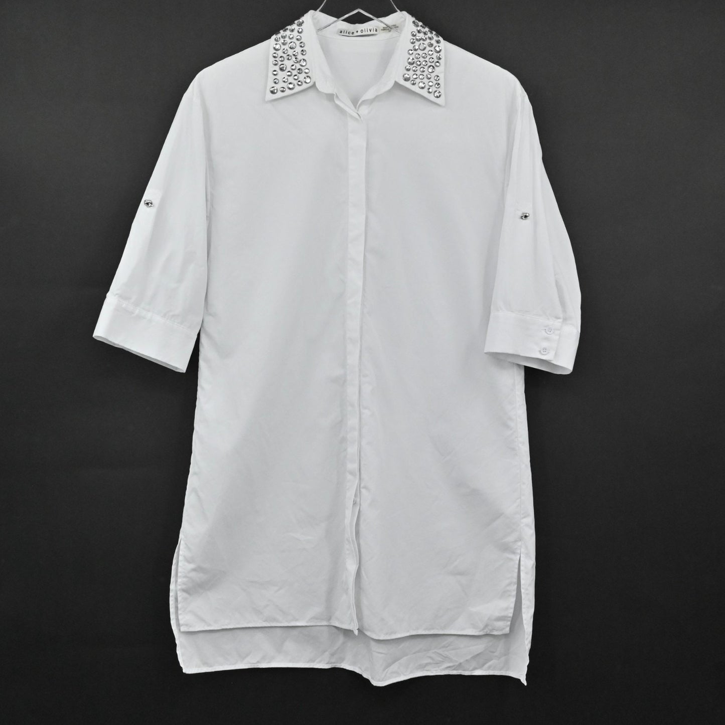 ALICE OLIVIA Womens Rhinestone Collar Top Size S Western White Cotton Blouse