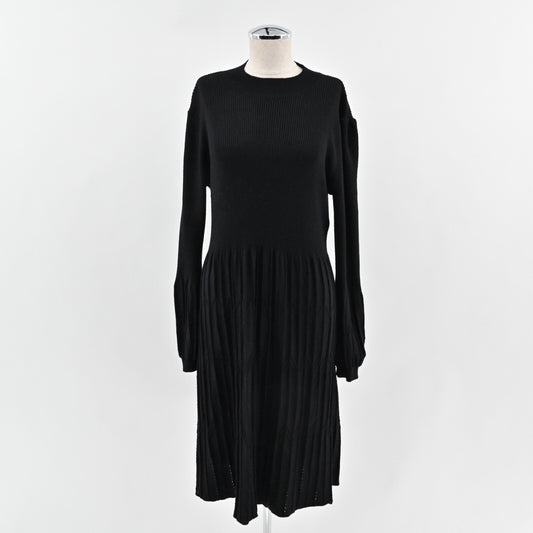 DRAPER JAMES Sweater Dress Sz XL Black Pleated Mock Neck Puff Sleeve Retro RSVP