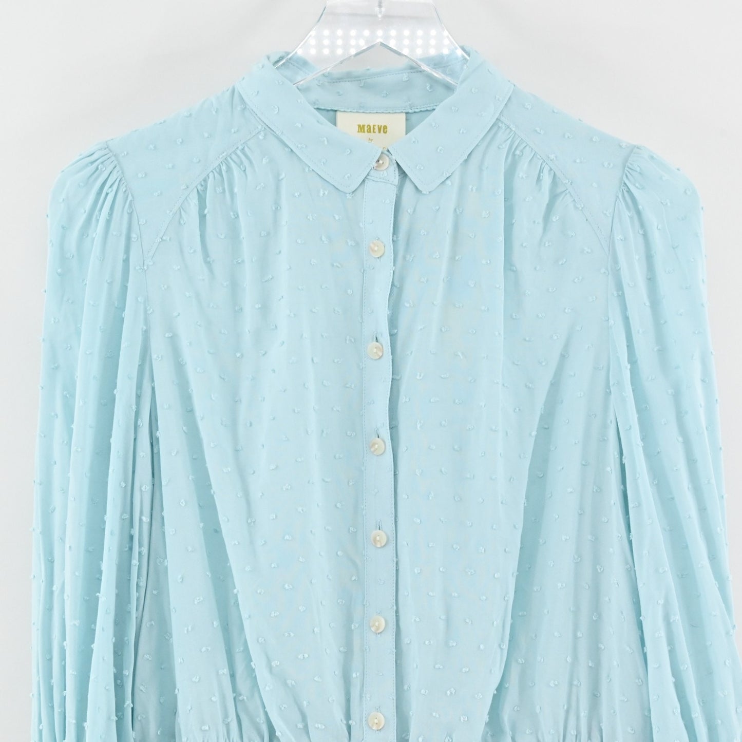 Anthropologie Maeve Womens Rosa Top Size S Blue Swiss Dot Smocked Blouse Boho