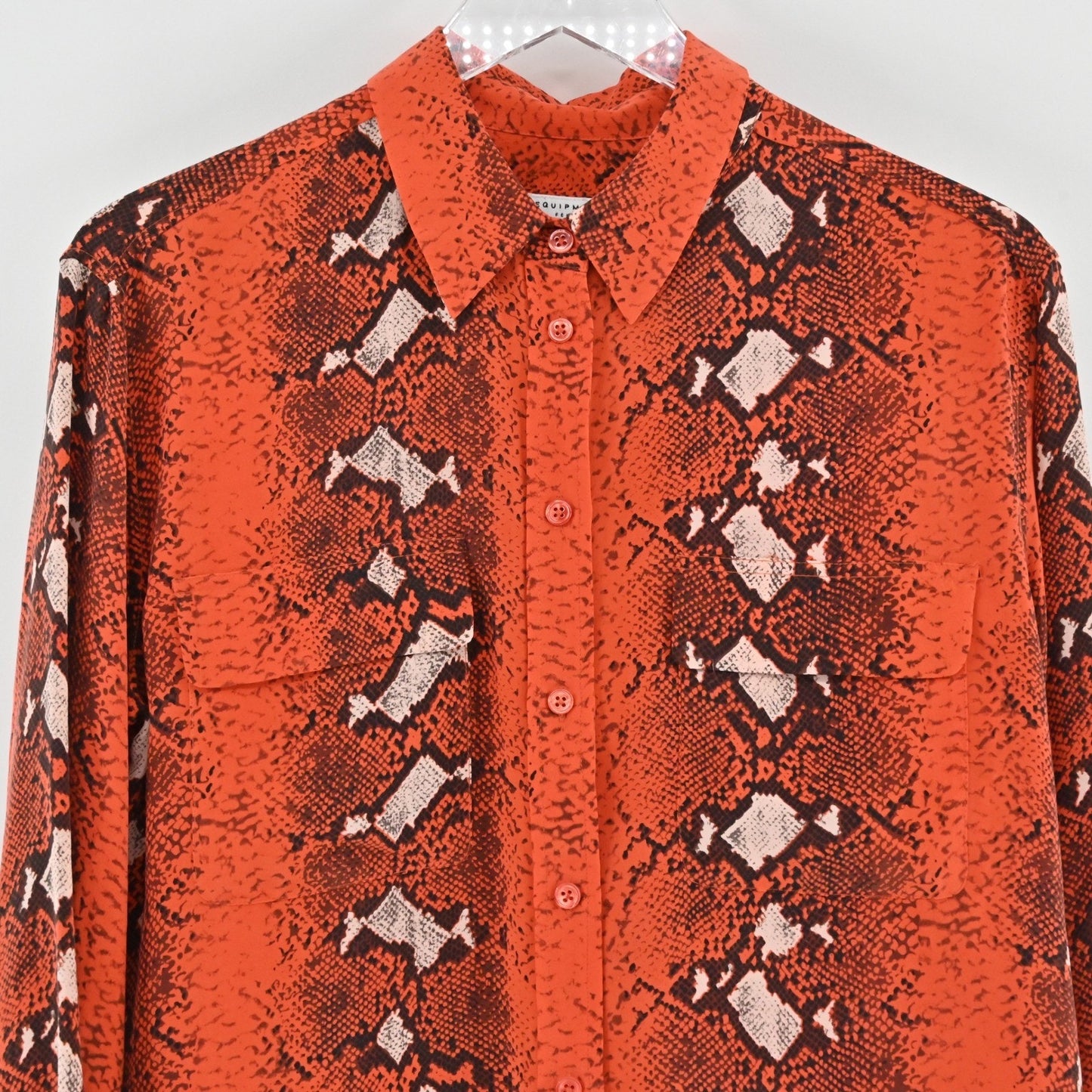 EQUIPMENT Womens Silk Top Size S Orange Snakeskin Button Dopamine Maximalist