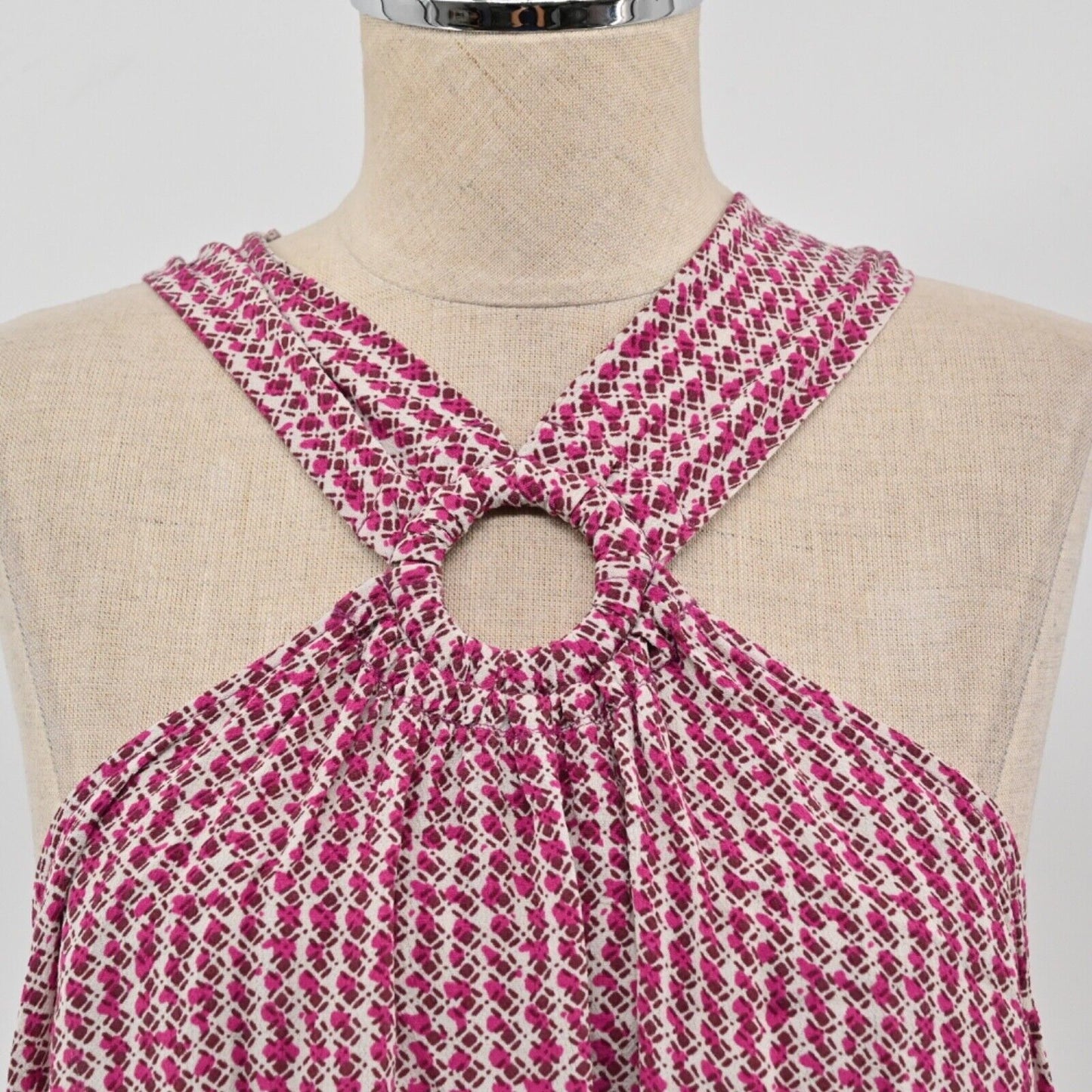 ANTHROPOLOGIE Top Womens Size 14 MAEVE Pink Retro Print Mica Halter Boho Beach