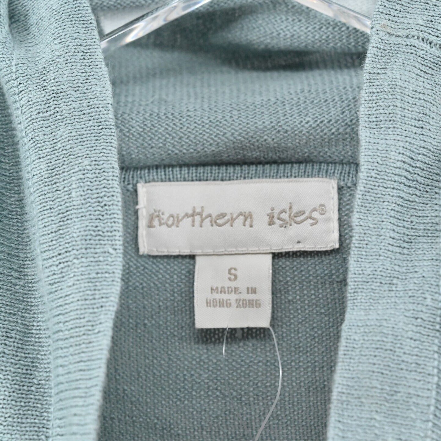NORTHERN ISLES Sweater Womens Size S Embroidered Linen Teal Ice Funnel Neck NEW