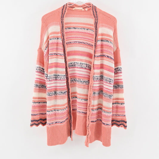 SOFT SURROUNDINGS Cardigan Sweater Womens Sz M Multicolor Knit Stripe Scalloped