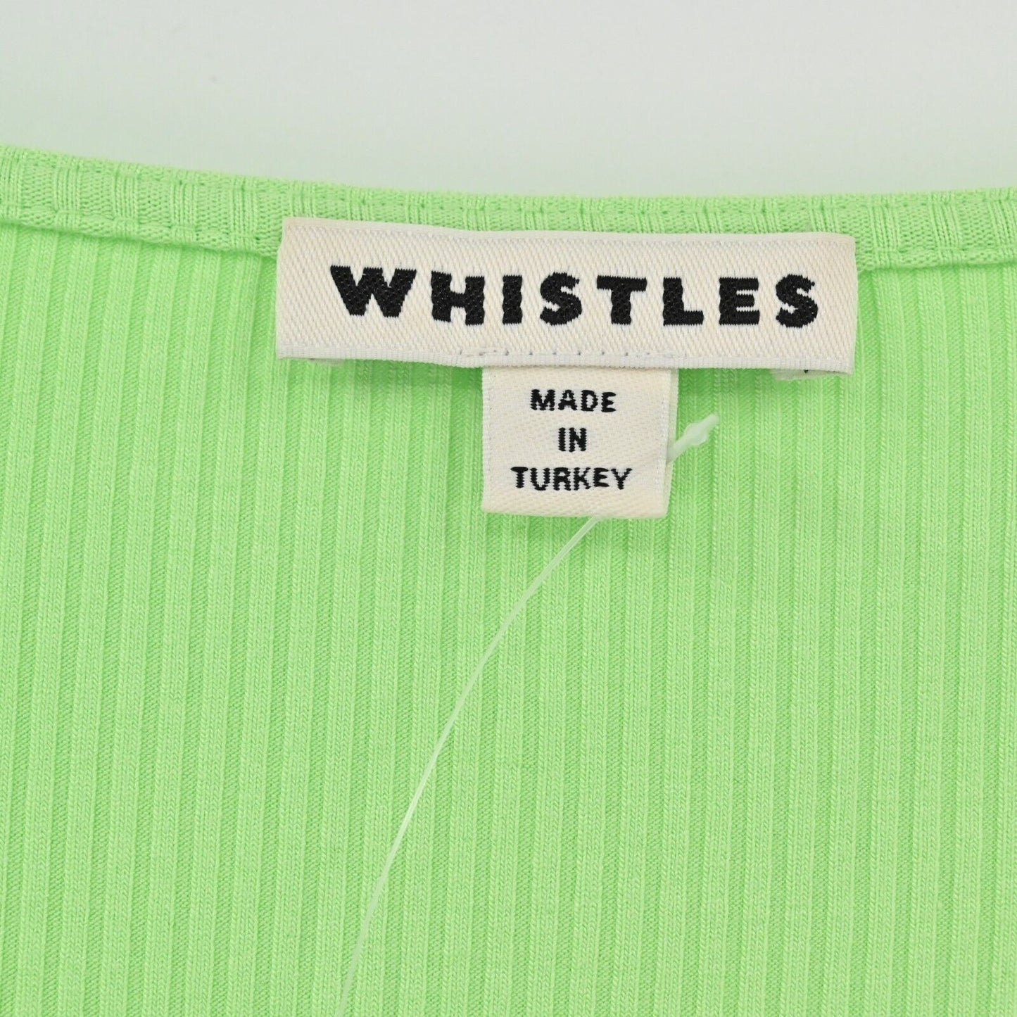 WHISTLES Top Womens Sz 6 Lime Green Fitted Ribbed Knit Square Neck Capsule NEW