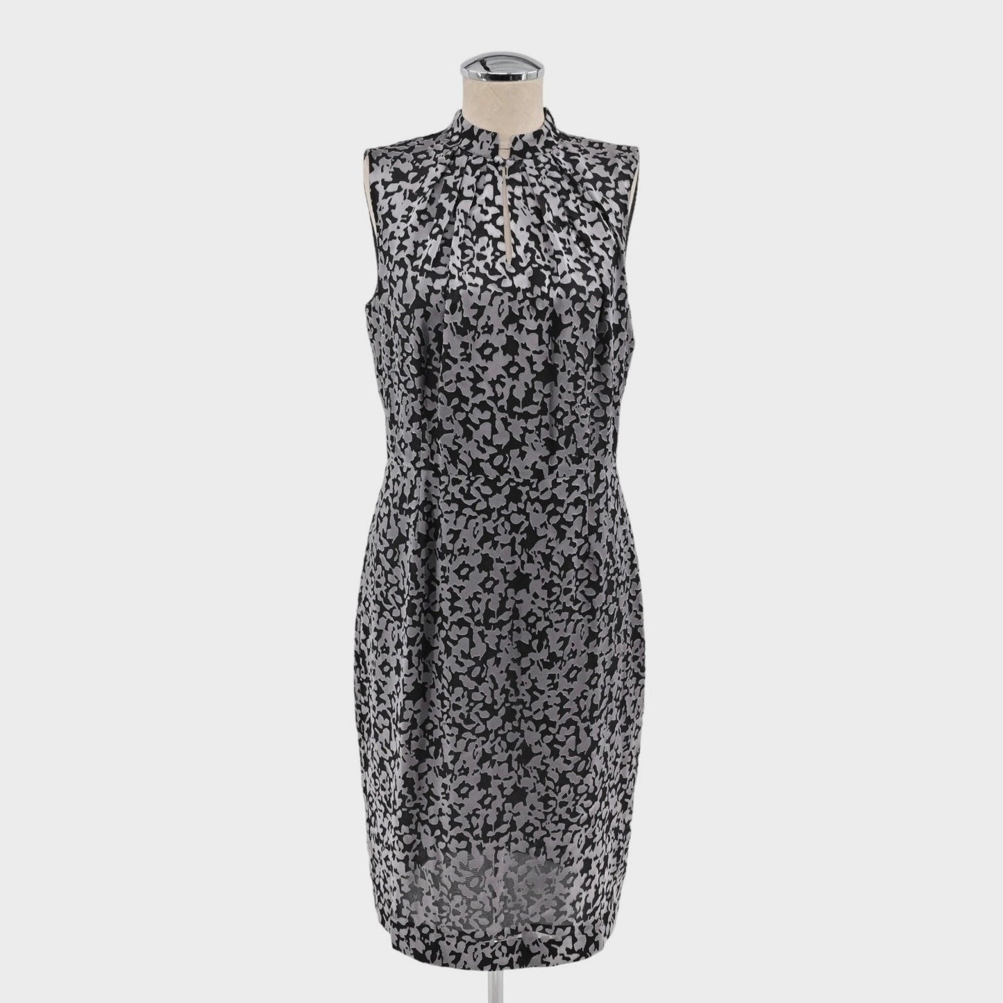 Brooks Brothers Floral Sheath Dress Sz 6 Black Gray Sleeveless Mock Neck Burnout