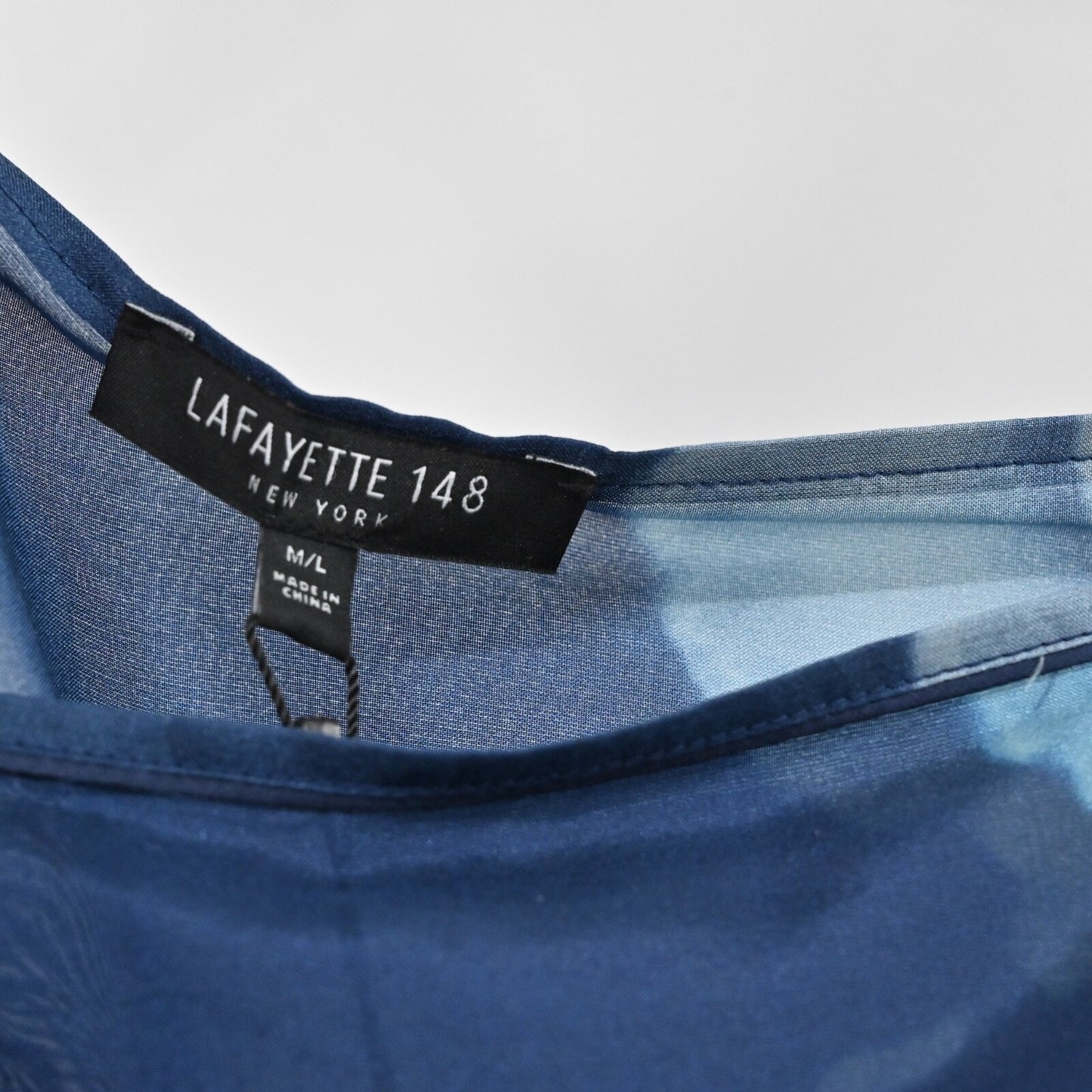 LAFAYETTE 148 Womens Silk Tie Dye Top Sz M Blue Cold Shoulder Dolman Sleeve NEW