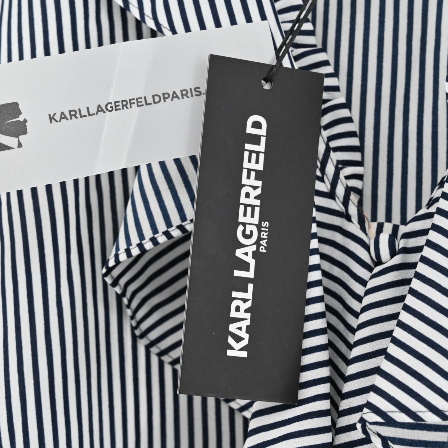 Karl Lagerfeld Womens Yagavi Ruffle Front Top Sz L Striped Sleeveless Blouse NEW