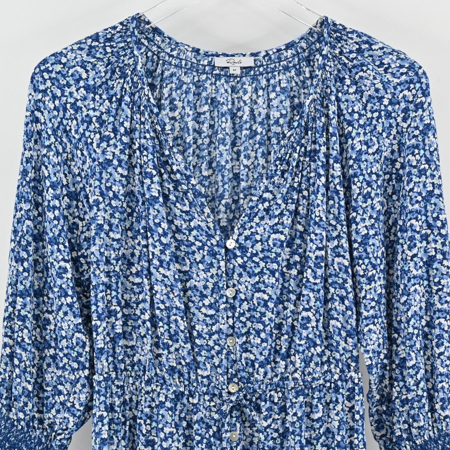 Rails Eliza Drawstring Waist Dress Size M Floral Blue Smocked Boho Chic Romantic