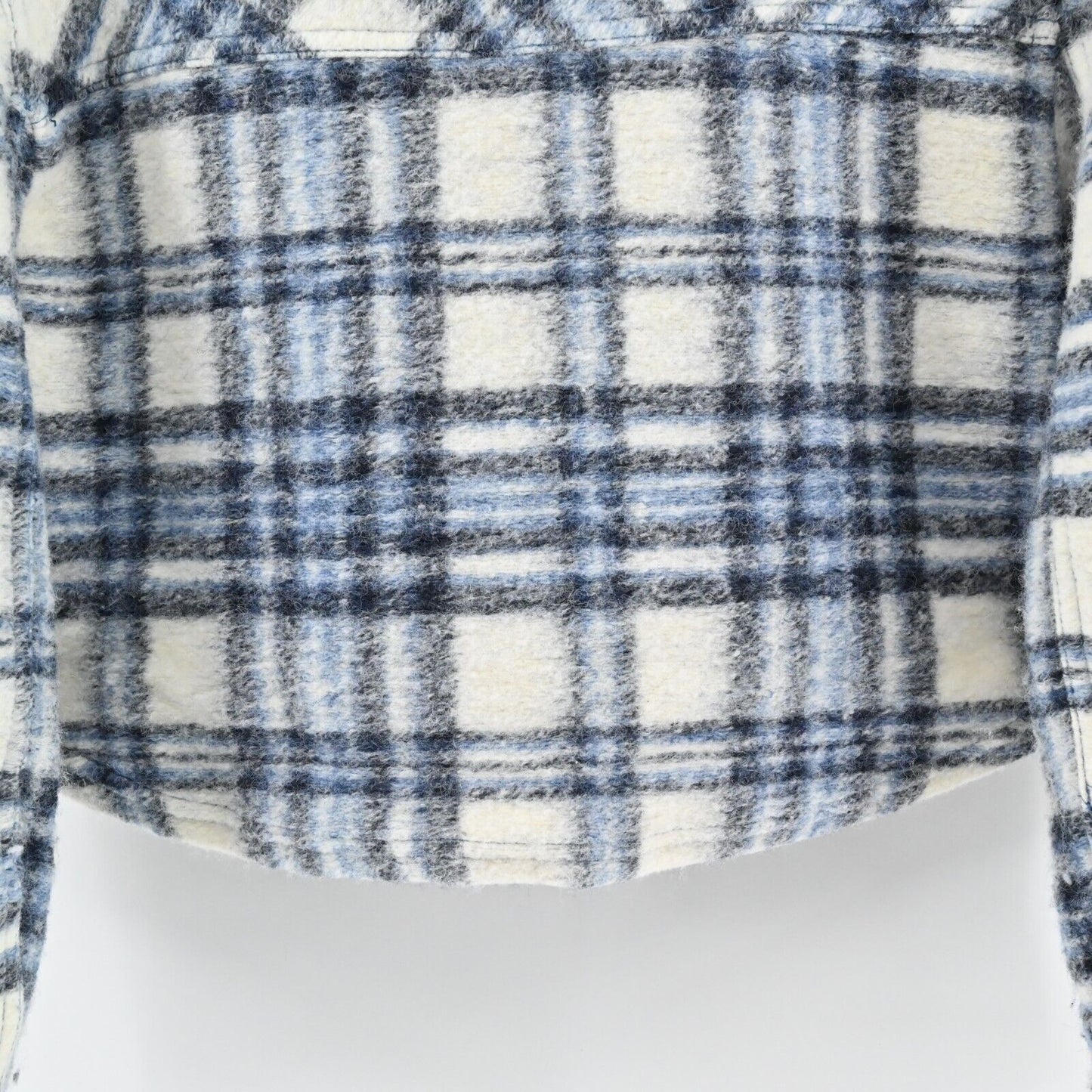 ZARA Jacket Womens Size XS Cropped Blue Plaid Button Front Shacket Wool Blend