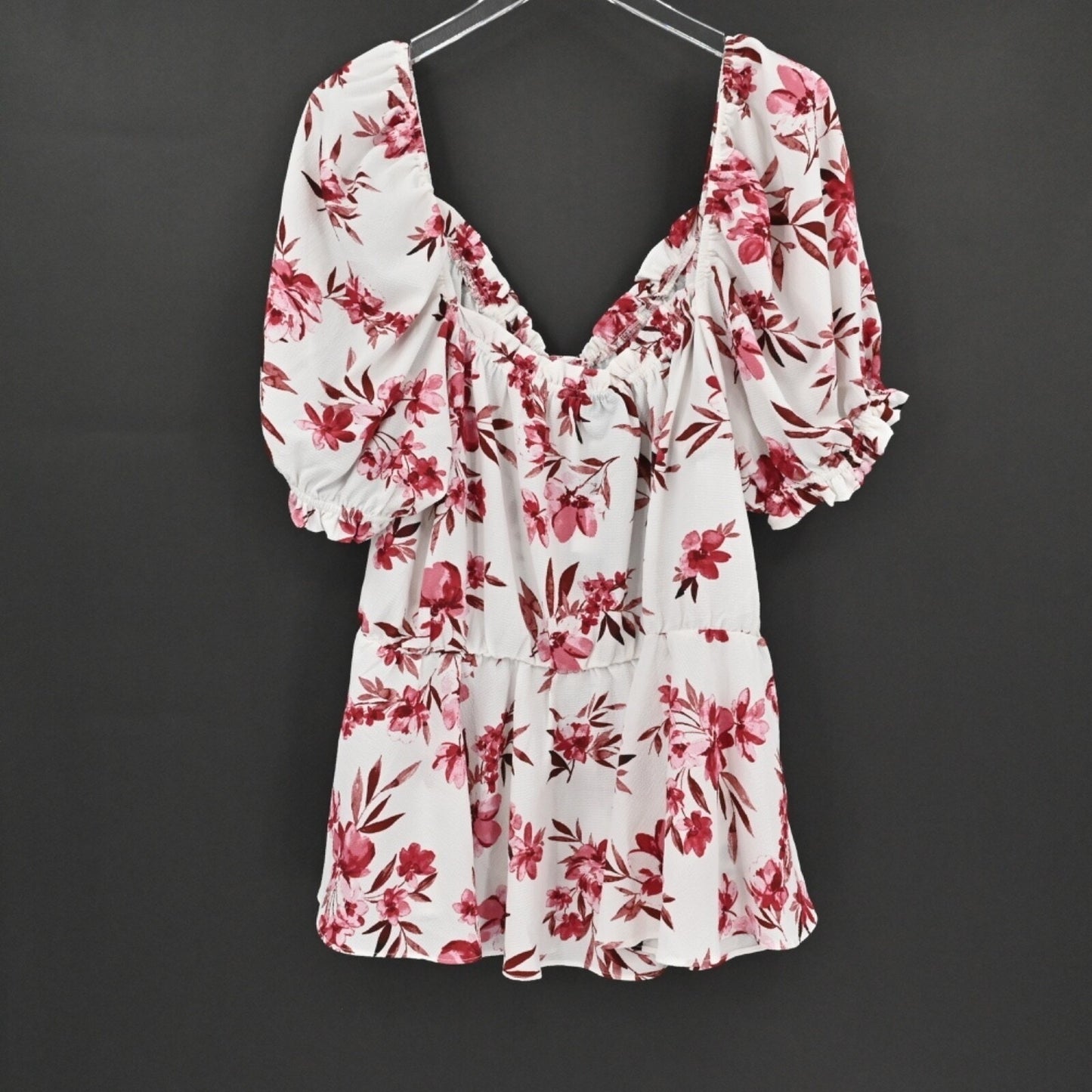 CITY CHIC Womens Top Size XL/22 Ivory Soft Blooms White Red Floral Peplum Ruffle