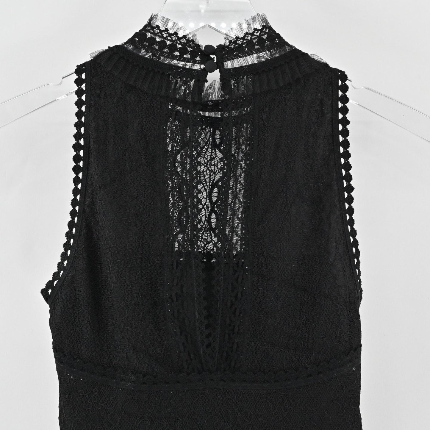 Jonathan Simkhai Womens Black Lace Top Size XS Scalloped Mock Neck Sleeveless