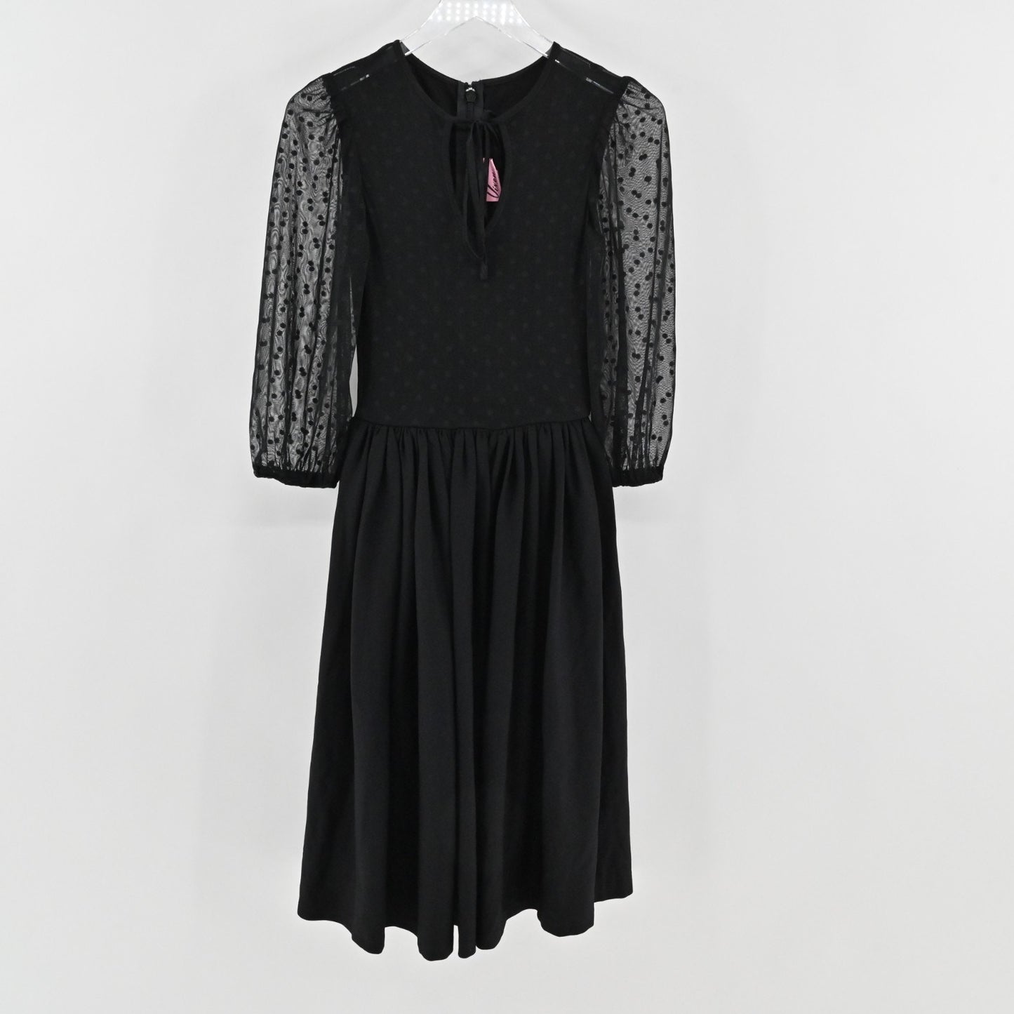 Vixen by Micheline Pitt 30s Frenchie Swing Dress Sz XS Black Sheer Bishop Sleeve