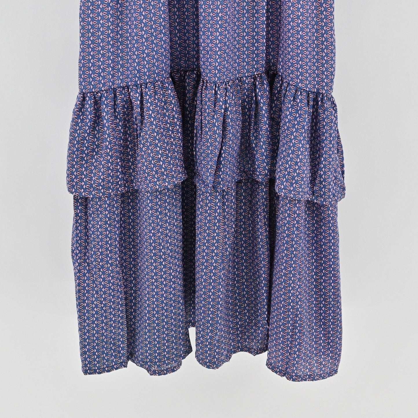 PERRY WALKER COLLECTIVE Cornelia Midi Dress Size M Blue Floral Silk Peasant Boho