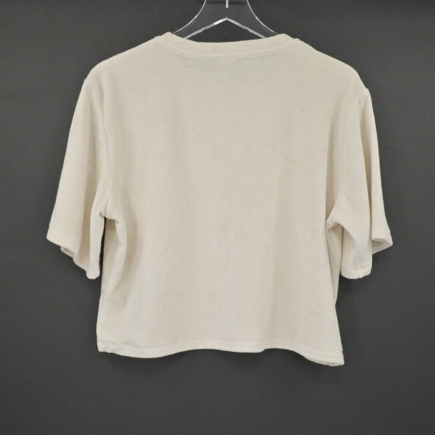 ARITZIA Top Womens Sz M WILFRED FREE Beige Terry Cloth Crop Short Sleeve Shirt
