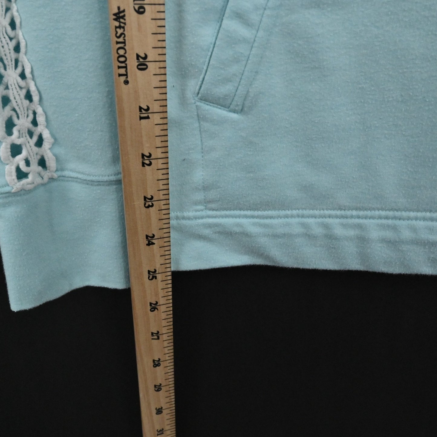 Lilly Pulitzer Womens Skipper Pullover Size S Teal Mock Neck Crochet Sweatshirt